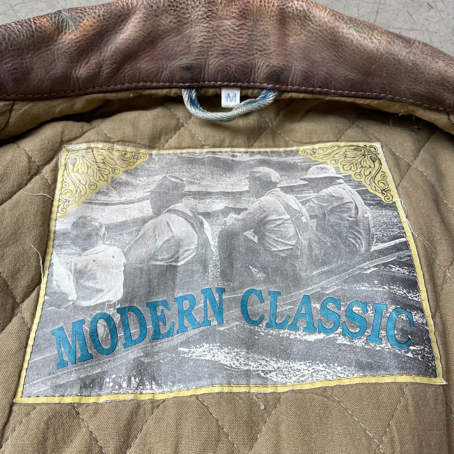 (M) 1980s Leder Jeansjacke hellblau braun
