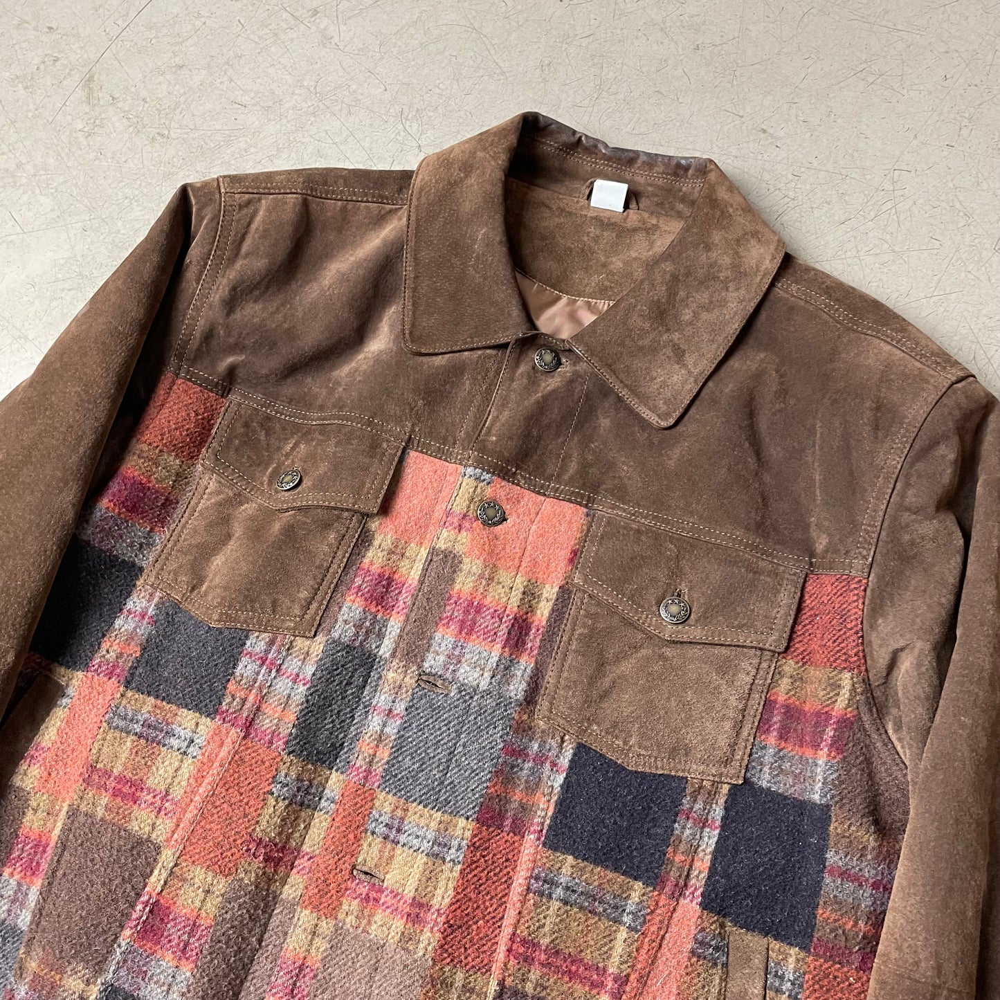 (XL) Wildleder Western Lederjacke braun kariert orange Wolljacke