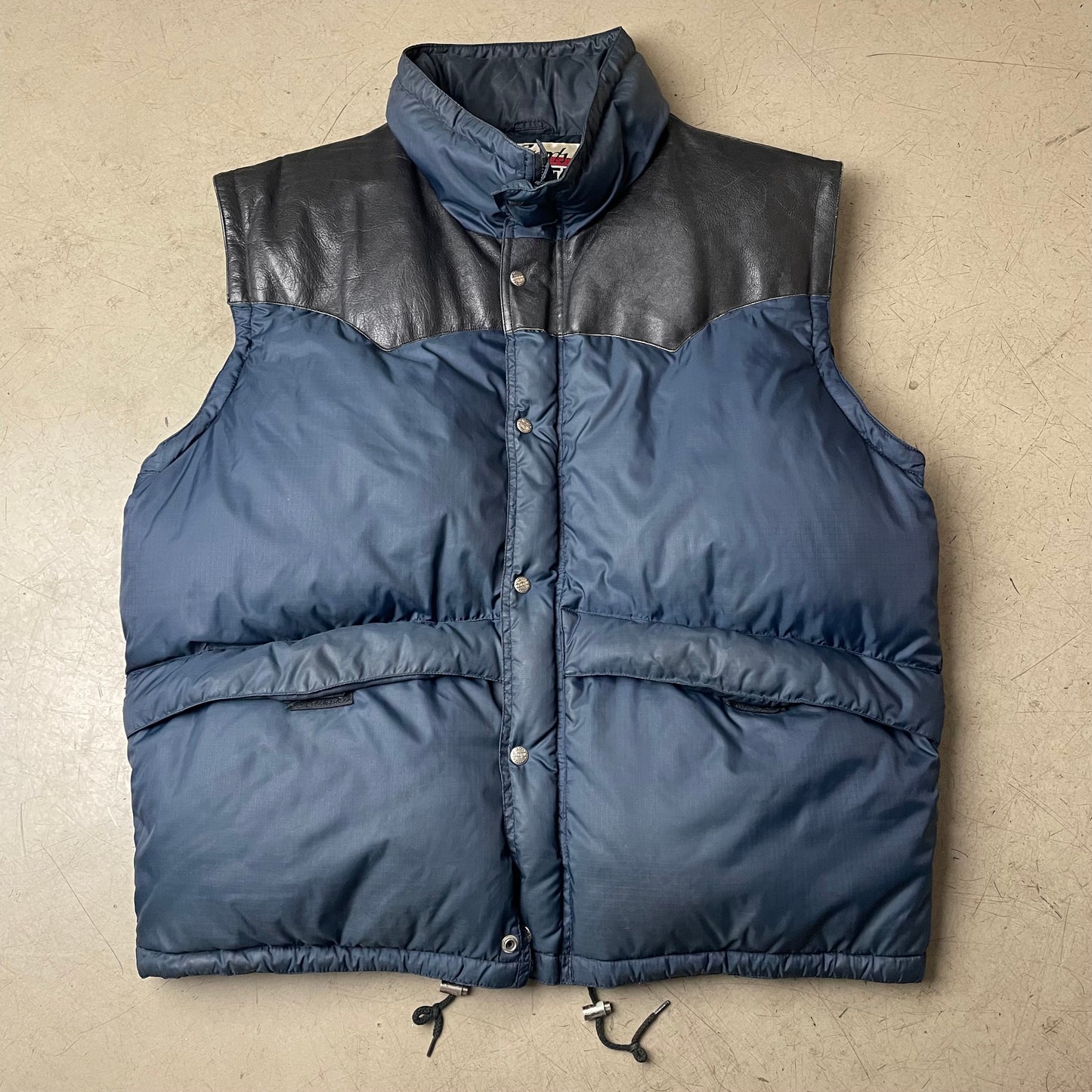 (XL) Vintage Mauritius Puffer Leder Daunenweste Navy blau schwarz