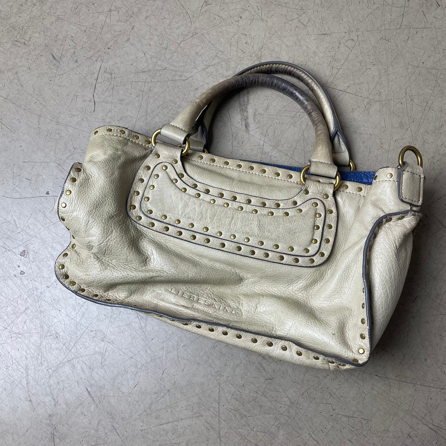 Liebeskind Berlin Leder Handtasche Bag Creme beige blau klein Nieten