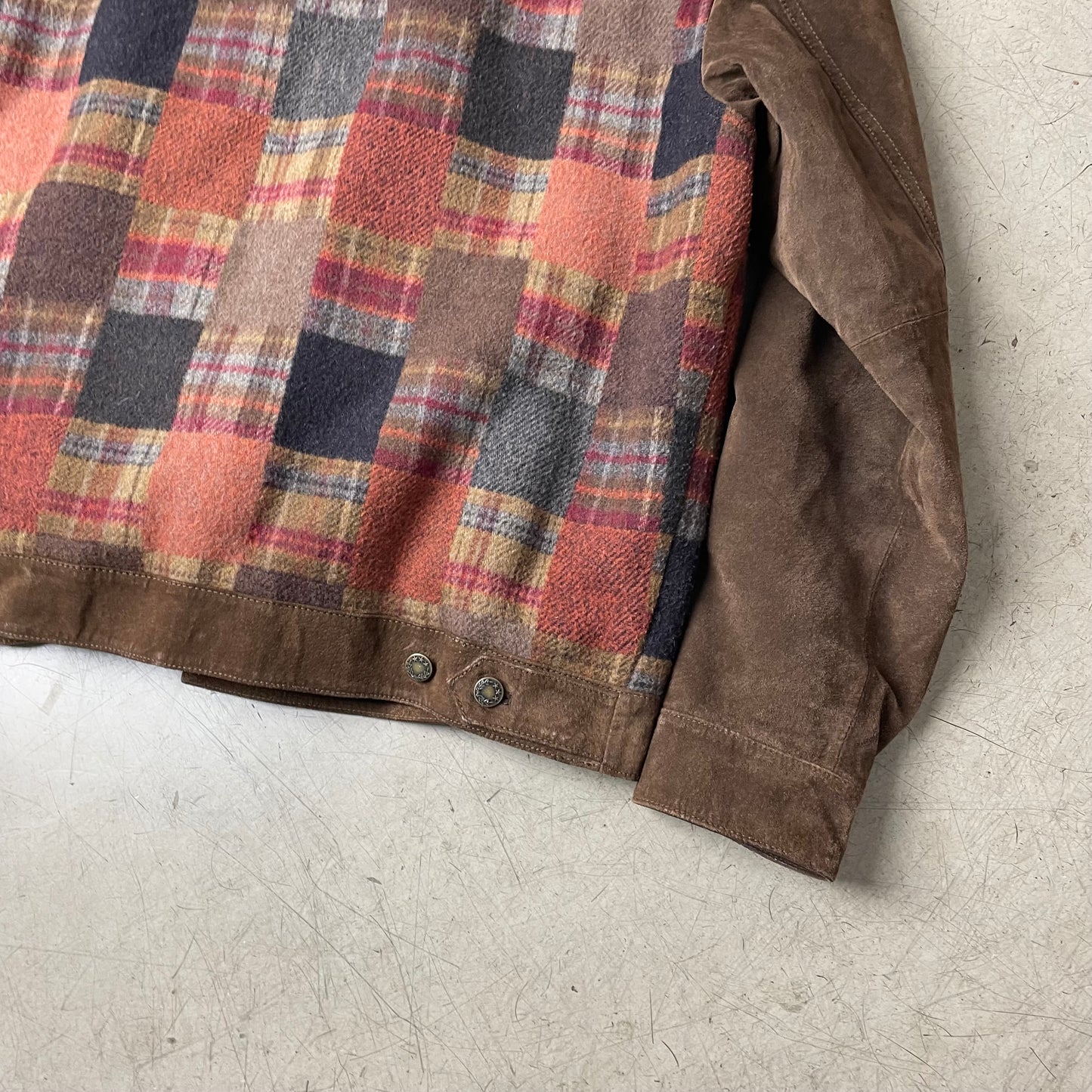 (XL) Wildleder Western Lederjacke braun kariert orange Wolljacke
