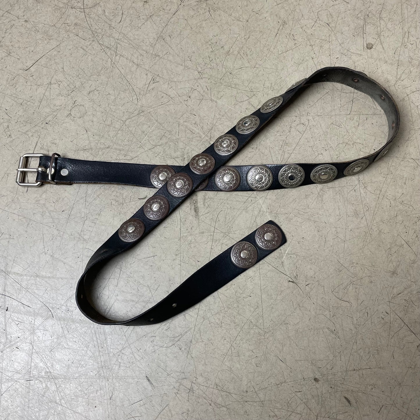 Western Metall Patch Leather Belt Ledergürtel schwarz