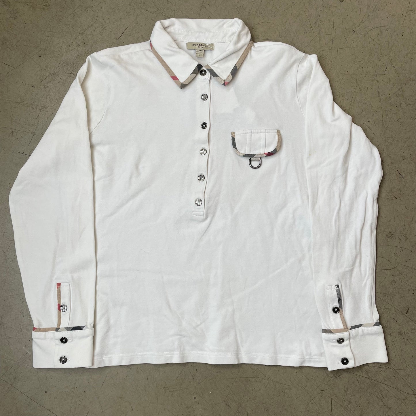 (L) Wmn Burberry Polo Longsleeve Langarm weiß Damen