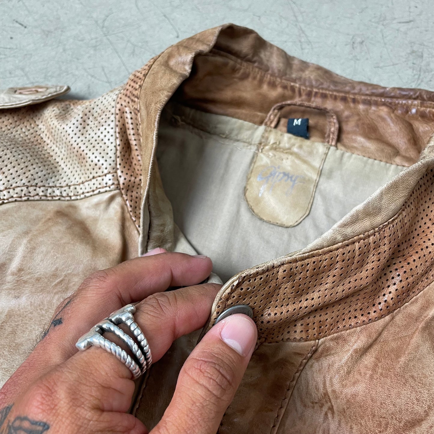 (M) Faded Repaired Gipsy Lederjacke braun Creme