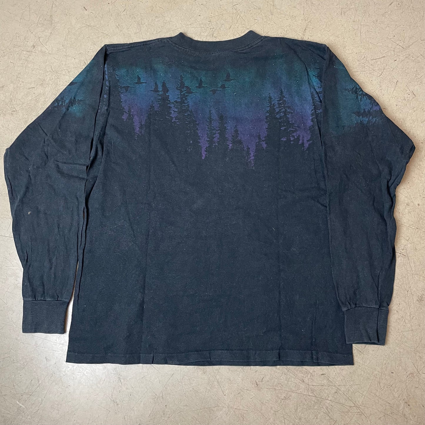(L) 1990s Wolf Animal Print Longsleeve Langarm schwarz
