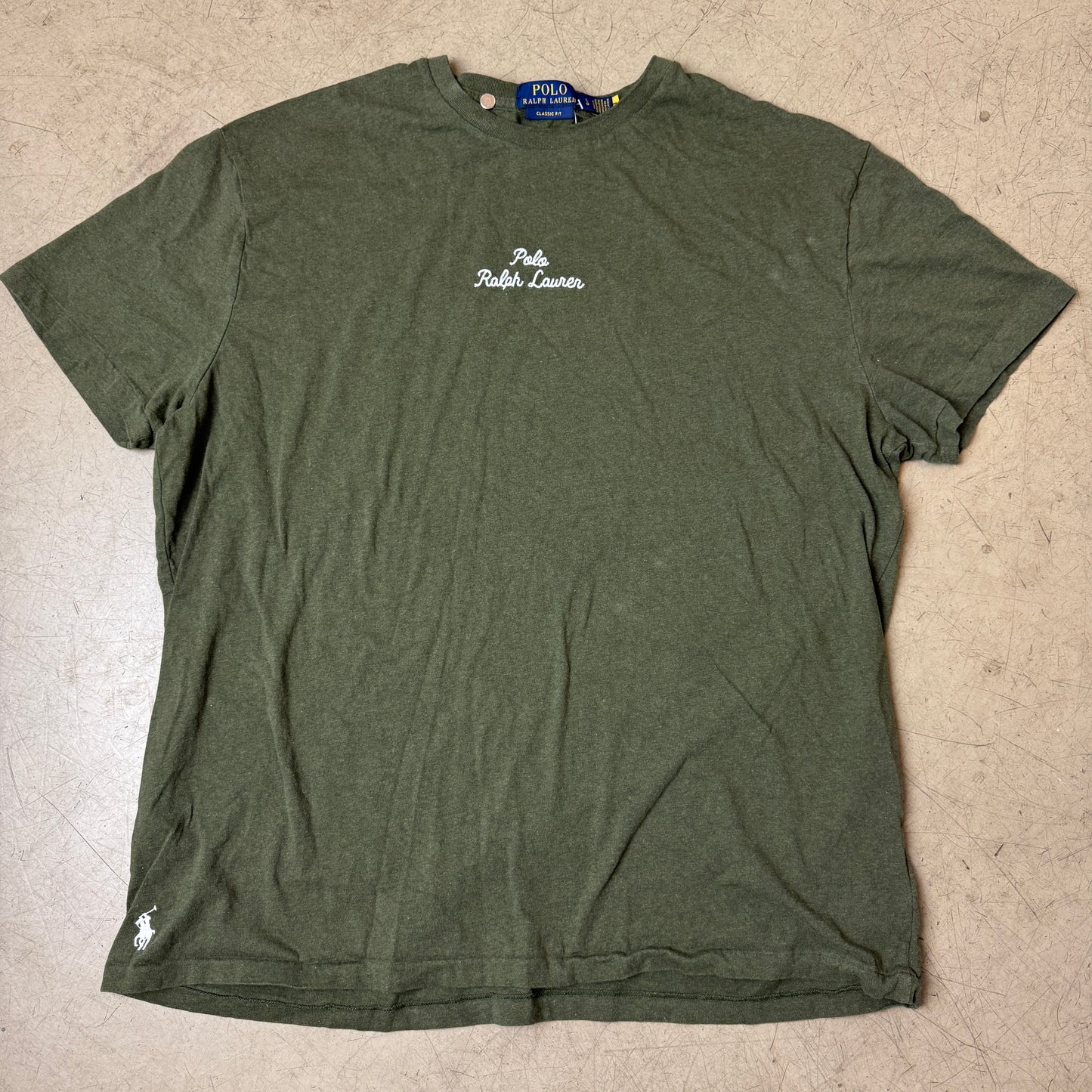 (L) Polo Ralph Lauren Tshirt Chain Stitch Olivgrün weiß Herren