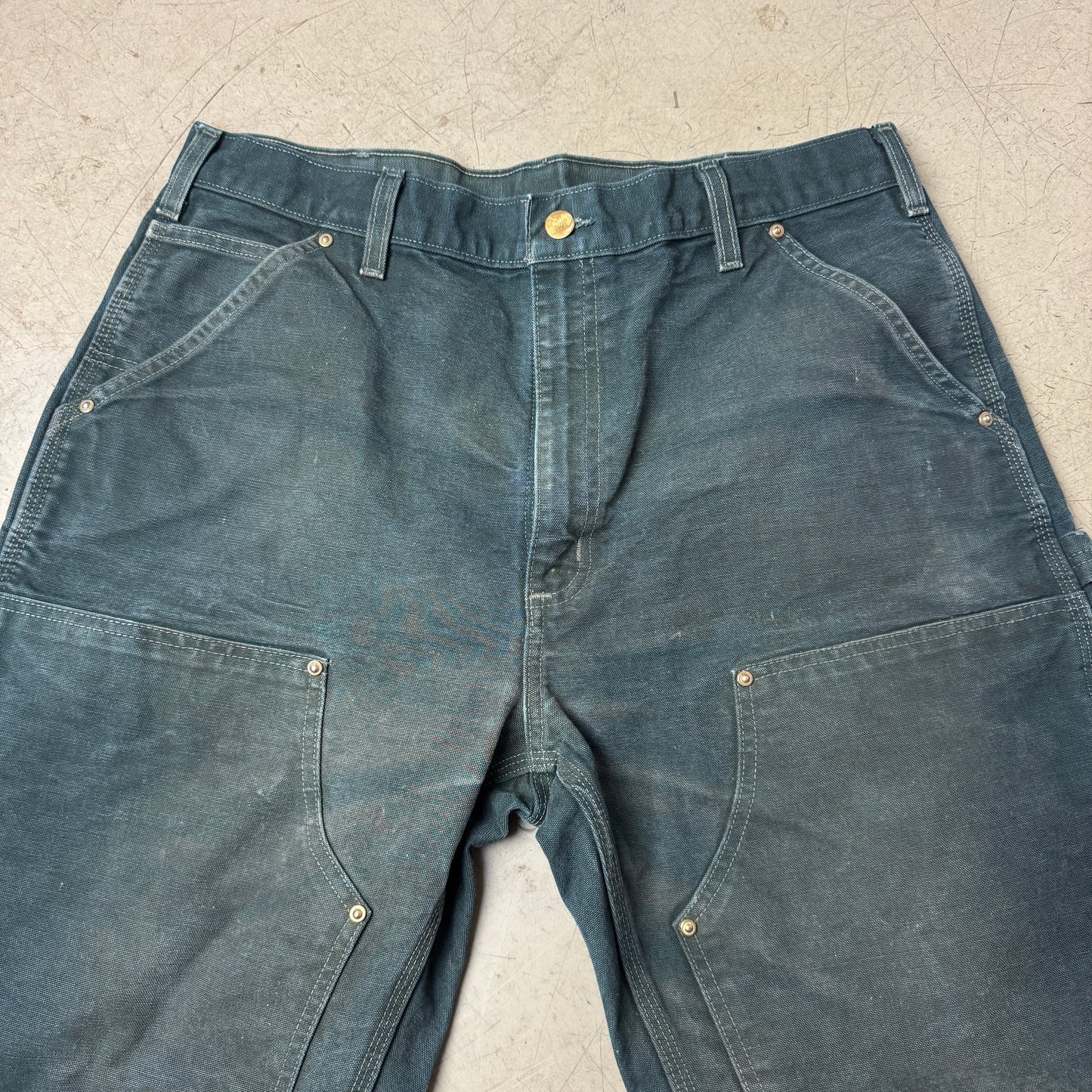 (XL) Vintage Faded Black Carhartt Double Knee Carpenter Pants W36/L34