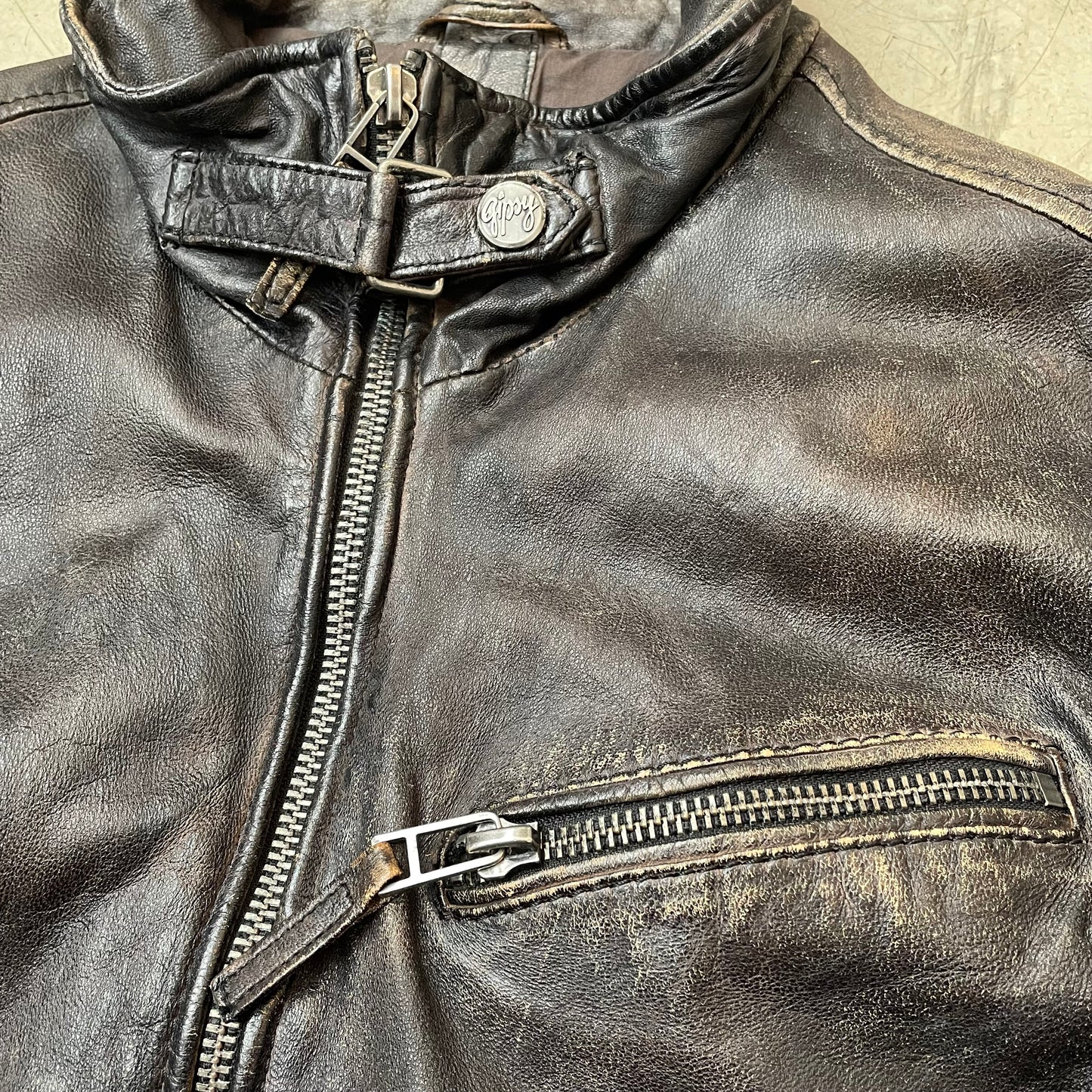 (L) 2000s Gipsy Lederjacke Faded braun slim fit Herren