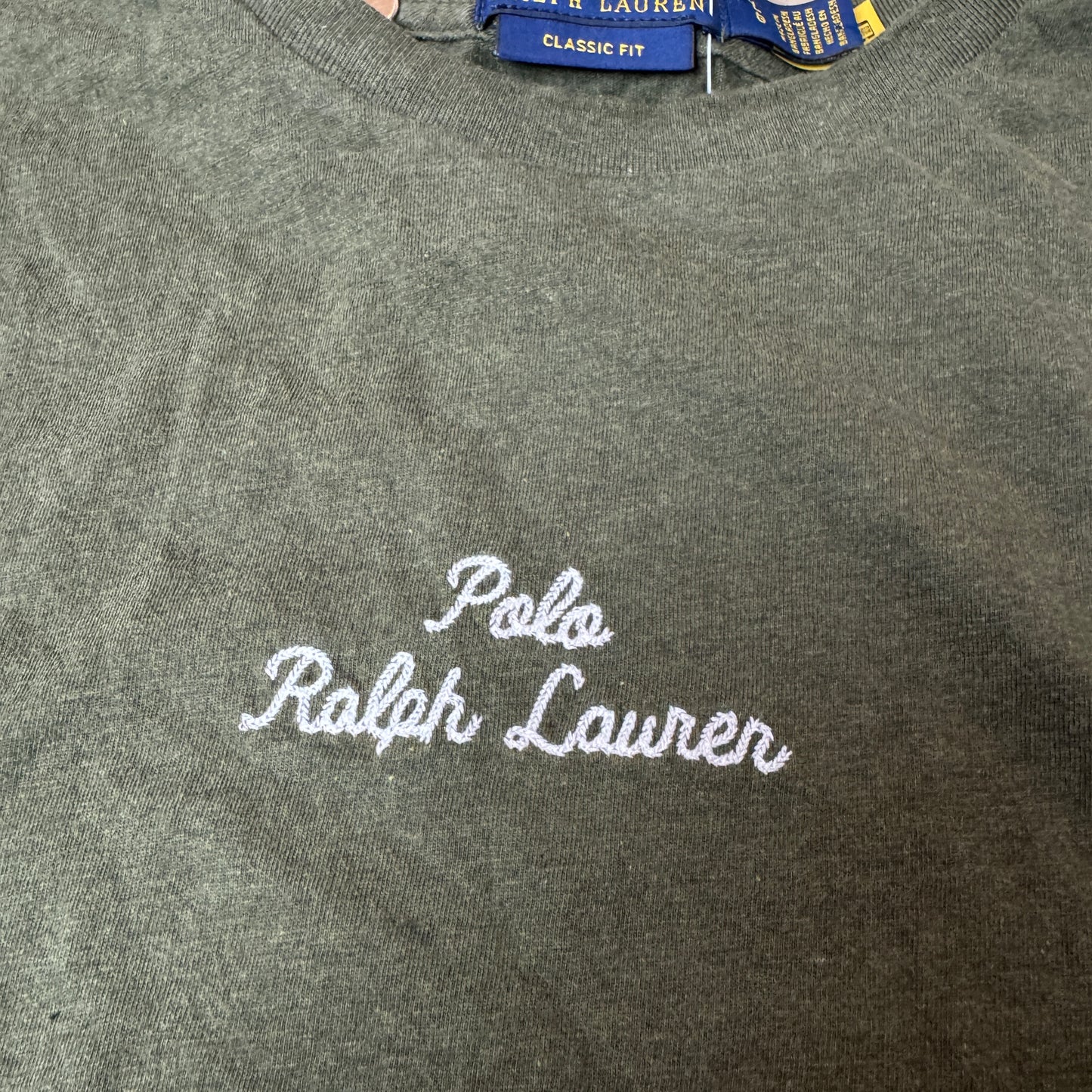 (L) Polo Ralph Lauren Tshirt Chain Stitch Olivgrün weiß Herren