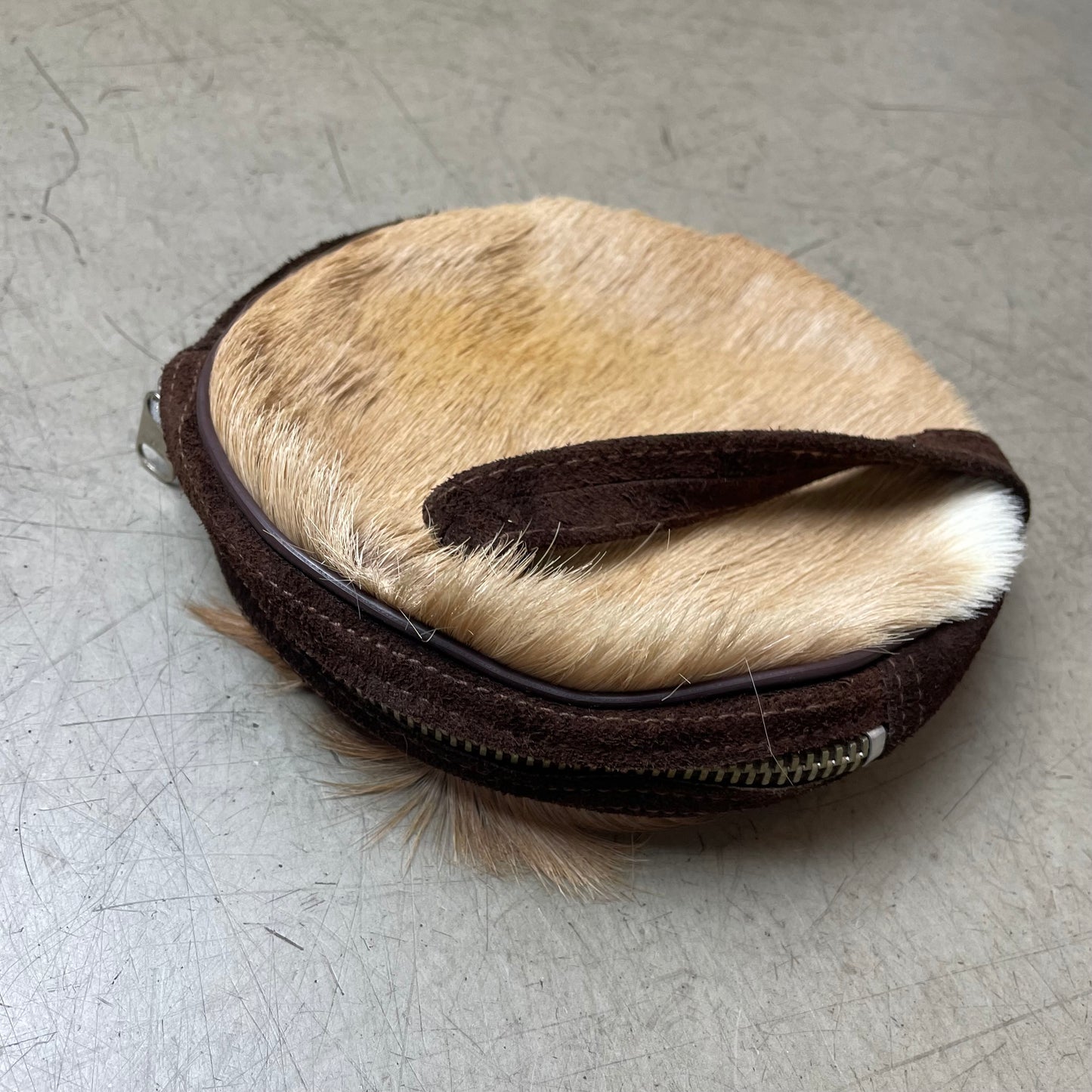 Vintage Cowhide Kuhfell Leder Geldbeutel rund beige braun
