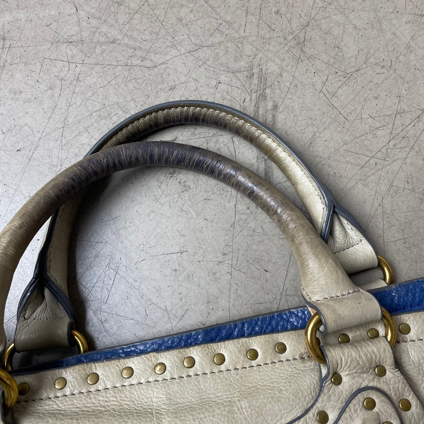 Liebeskind Berlin Leder Handtasche Bag Creme beige blau klein Nieten