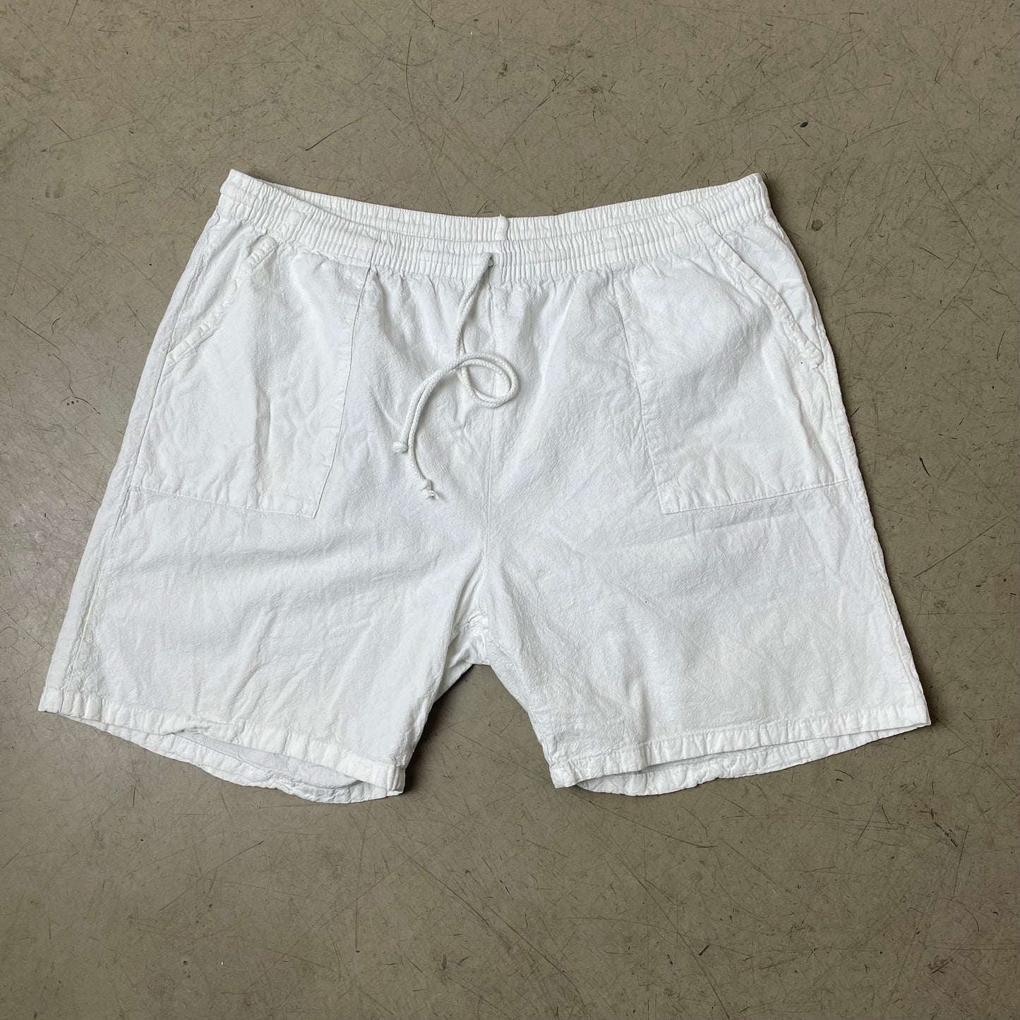 (L) 1980s Front Pocket Cotton Gym Track Shorts weiß