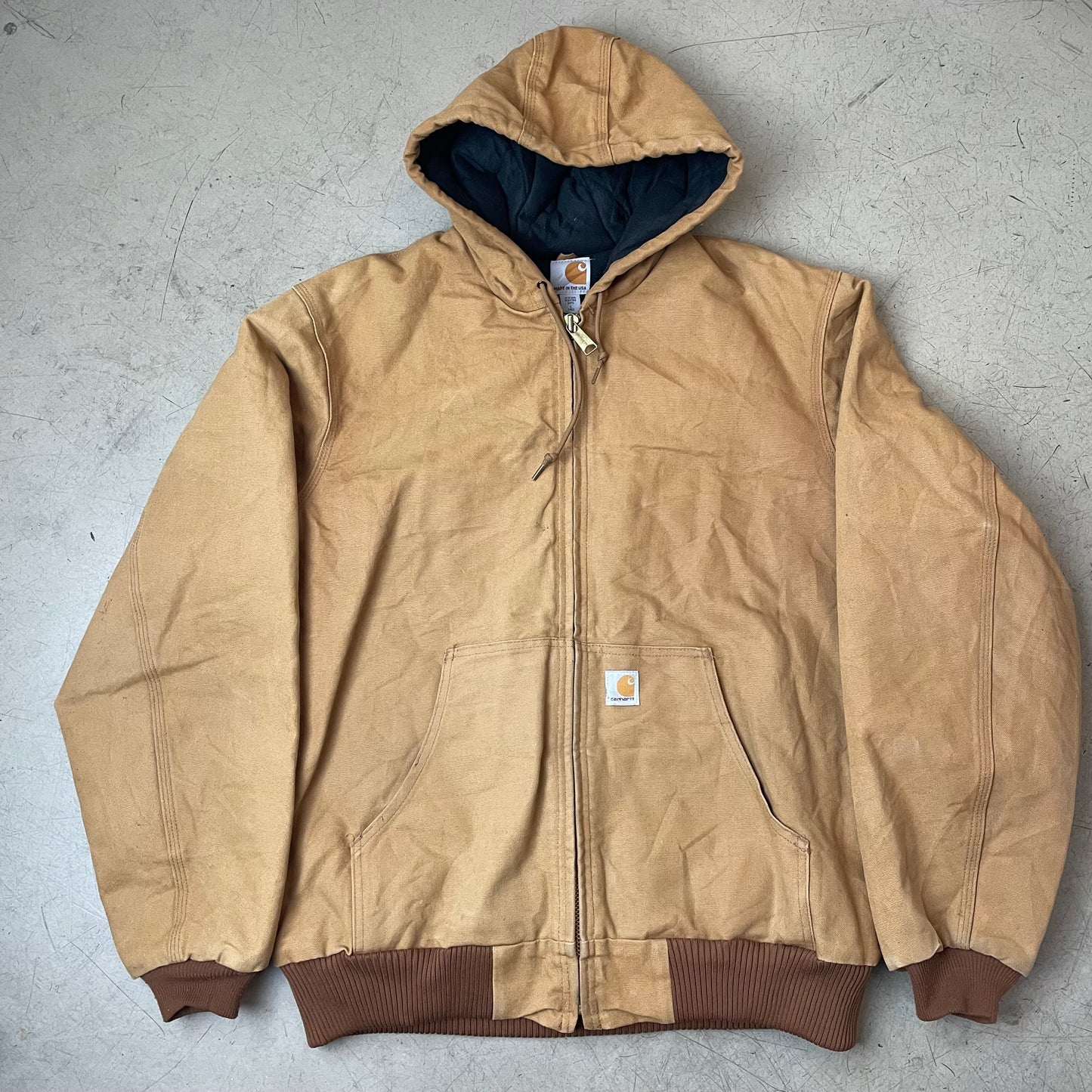 (XL) Carhartt Hooded Active Jacket Braun Made in USA L Tall