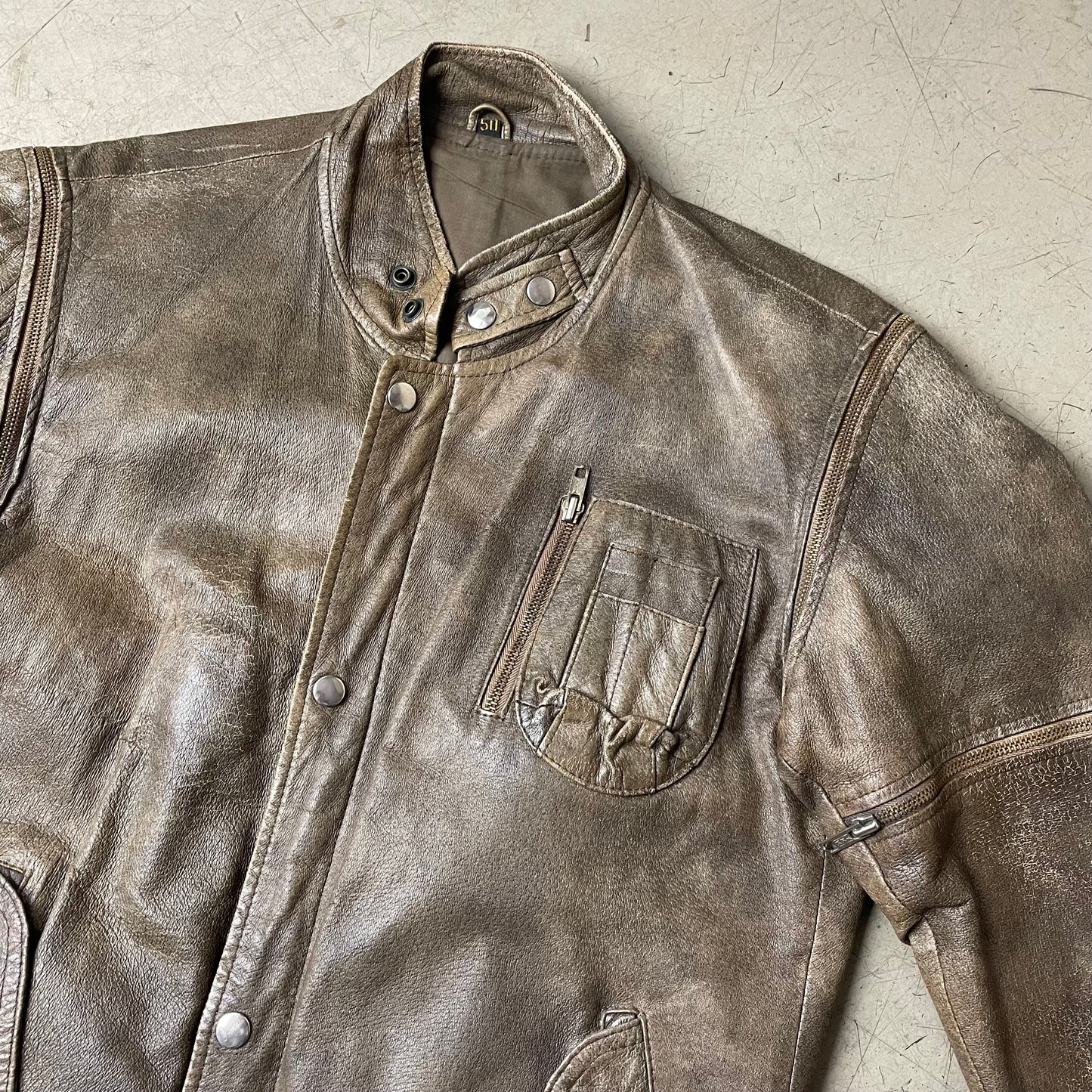 (M) Leder Zip Bomberjacke faded dunkelbraun