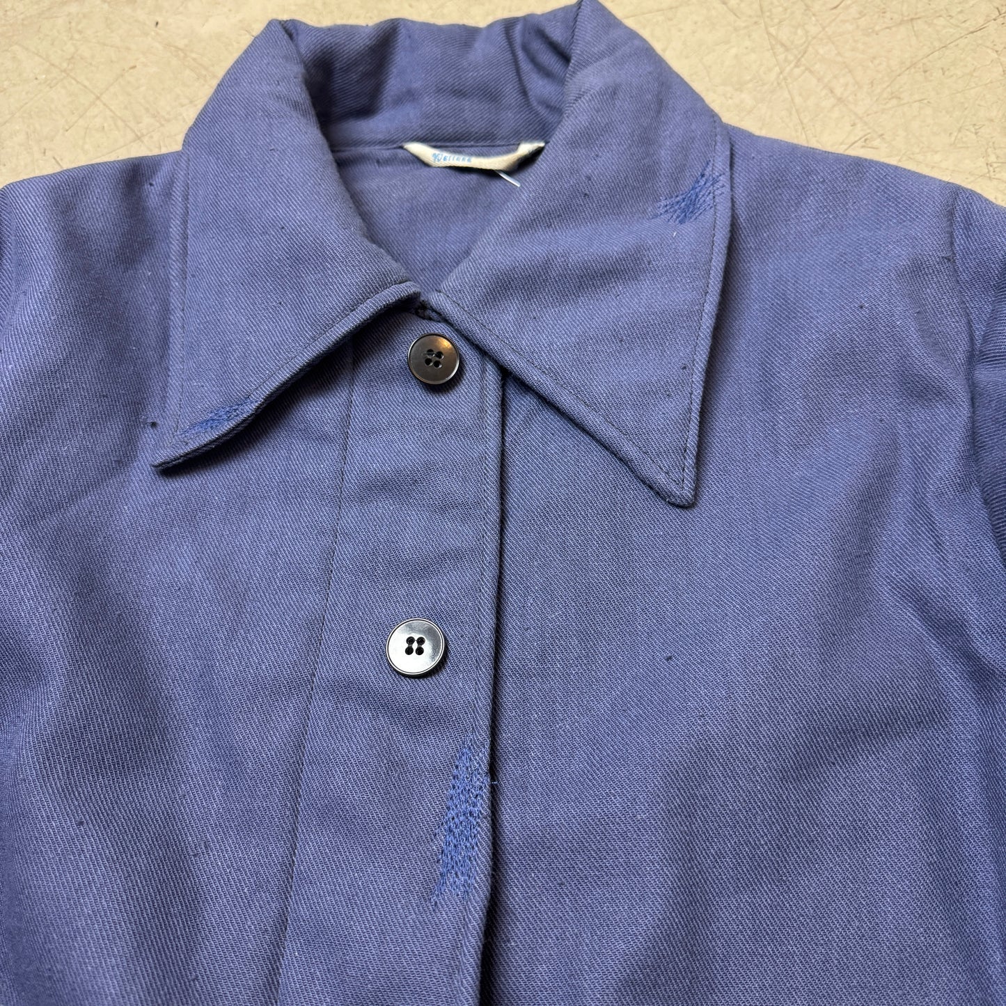 (M-L) 1980s Padded French Work Jacket Faded Blau