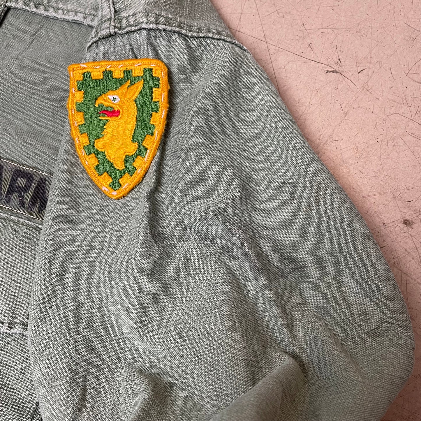 (S) 1970s OG107 Cotton Sateen Hemd US Army faded grün