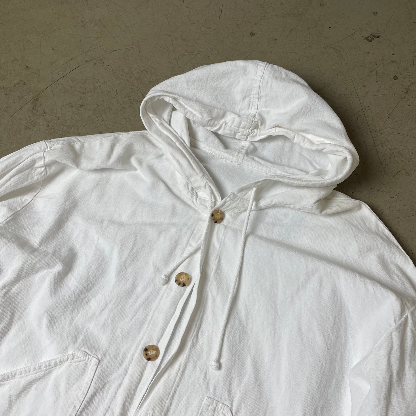(M) 1980s Cotton Hooded Track Jacket Hoodie weiß
