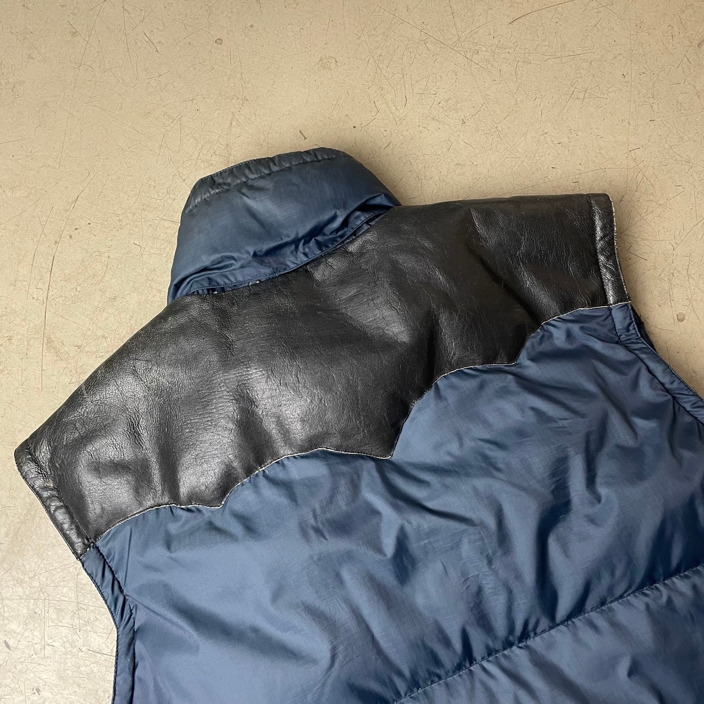 (XL) Vintage Mauritius Puffer Leder Daunenweste Navy blau schwarz