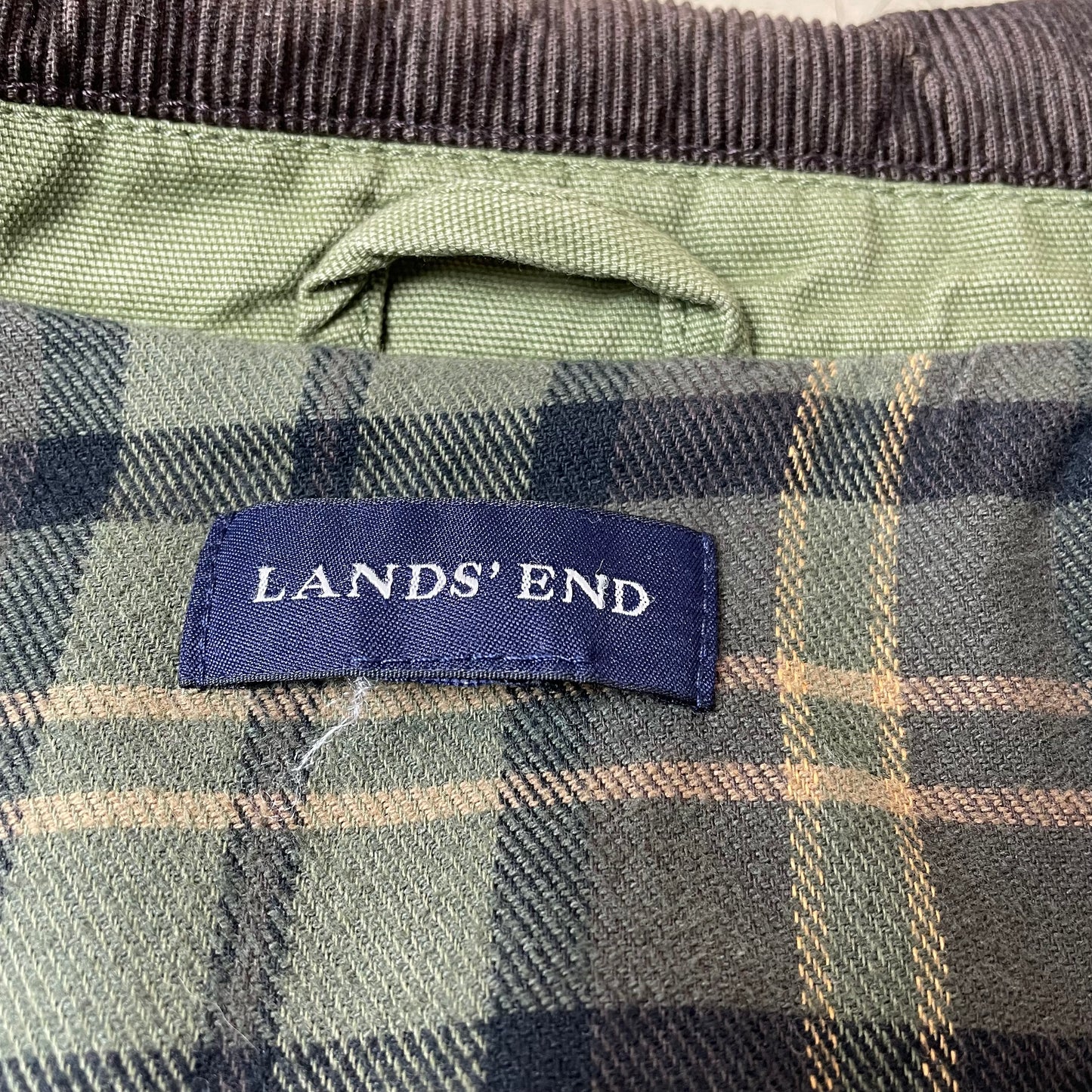 (XL) Lands End Cotton Mantel Jacke Olivgrün Cordkragen