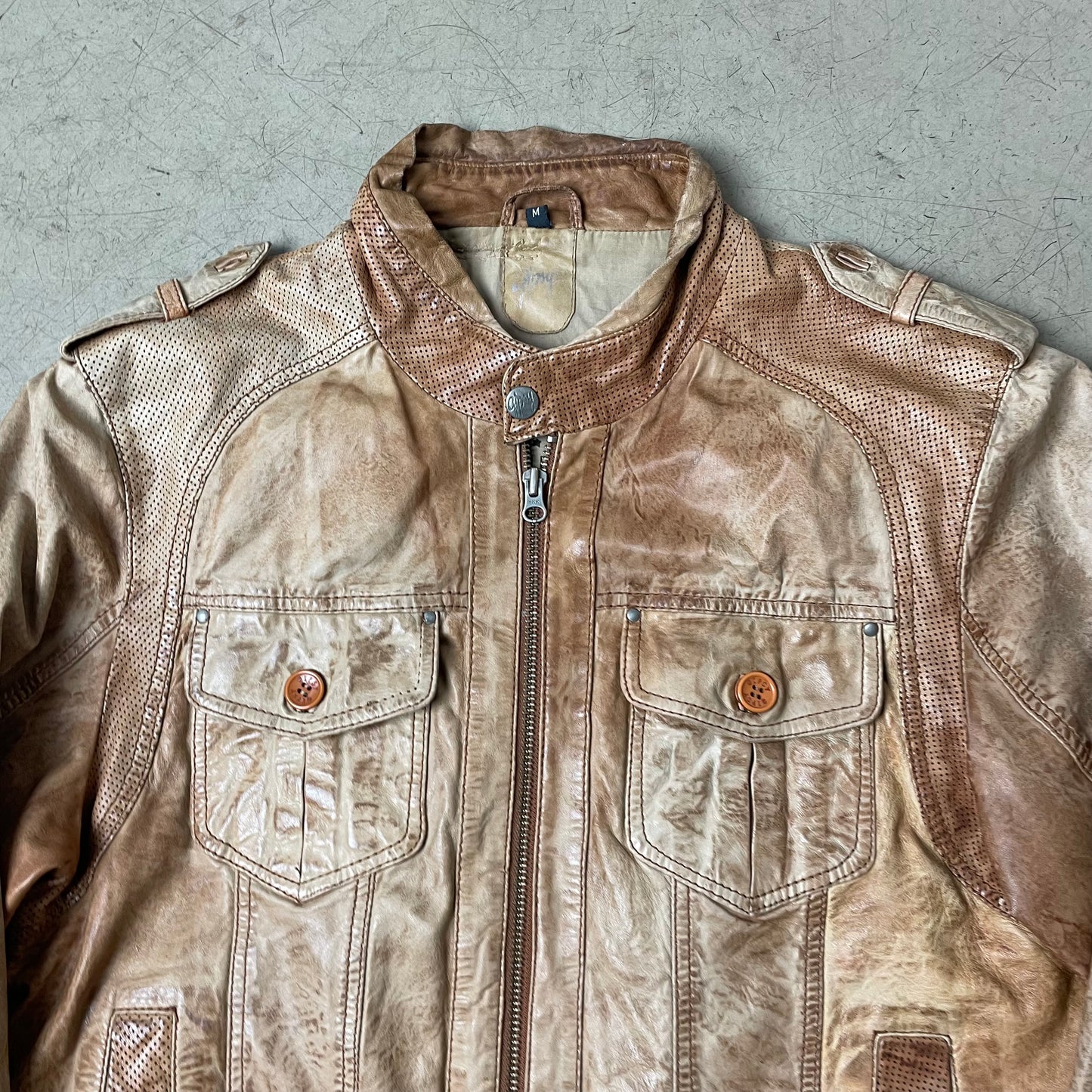 (M) Faded Repaired Gipsy Lederjacke braun Creme
