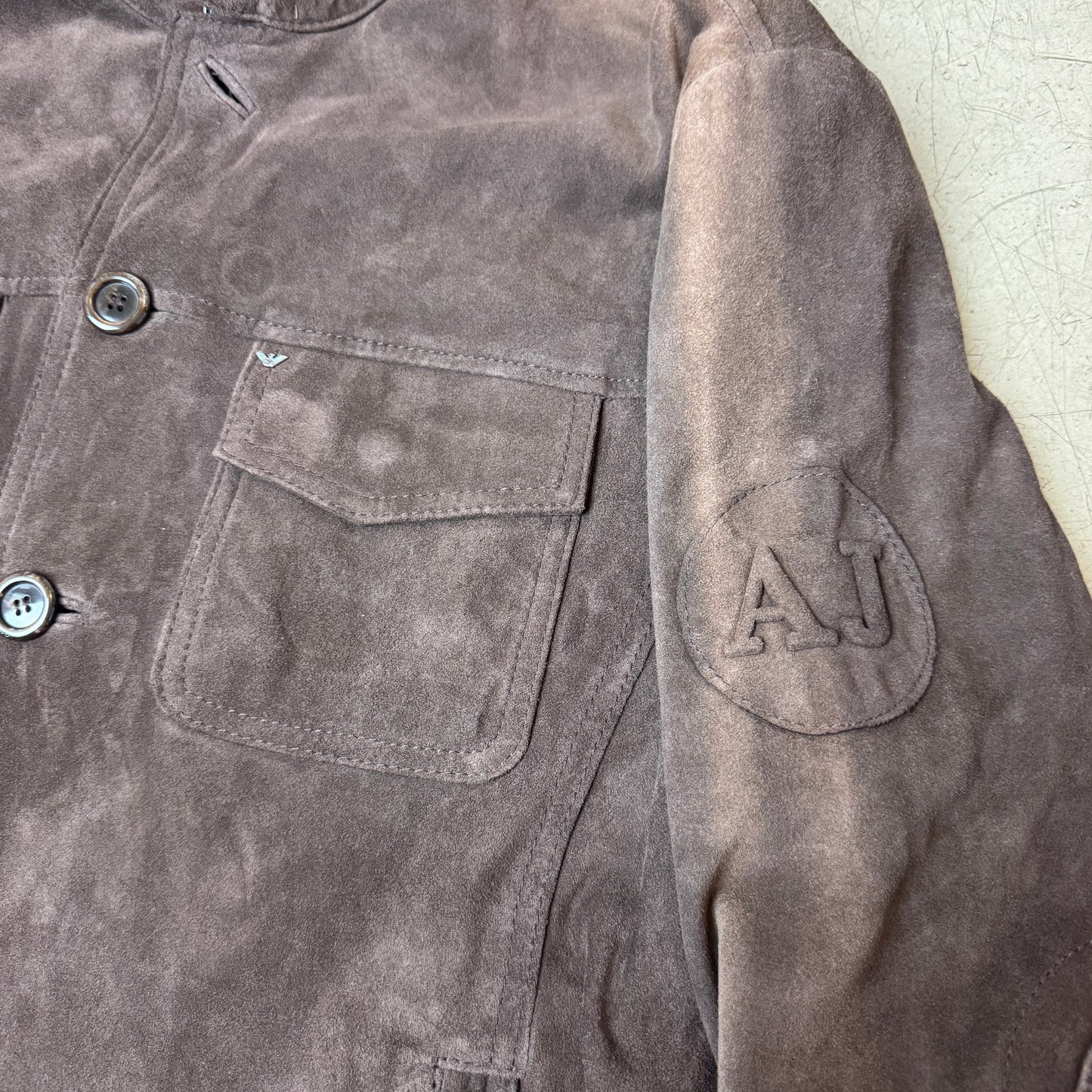 (L) Armani Jeans Wildleder Jacke hüftlang dunkelbraun