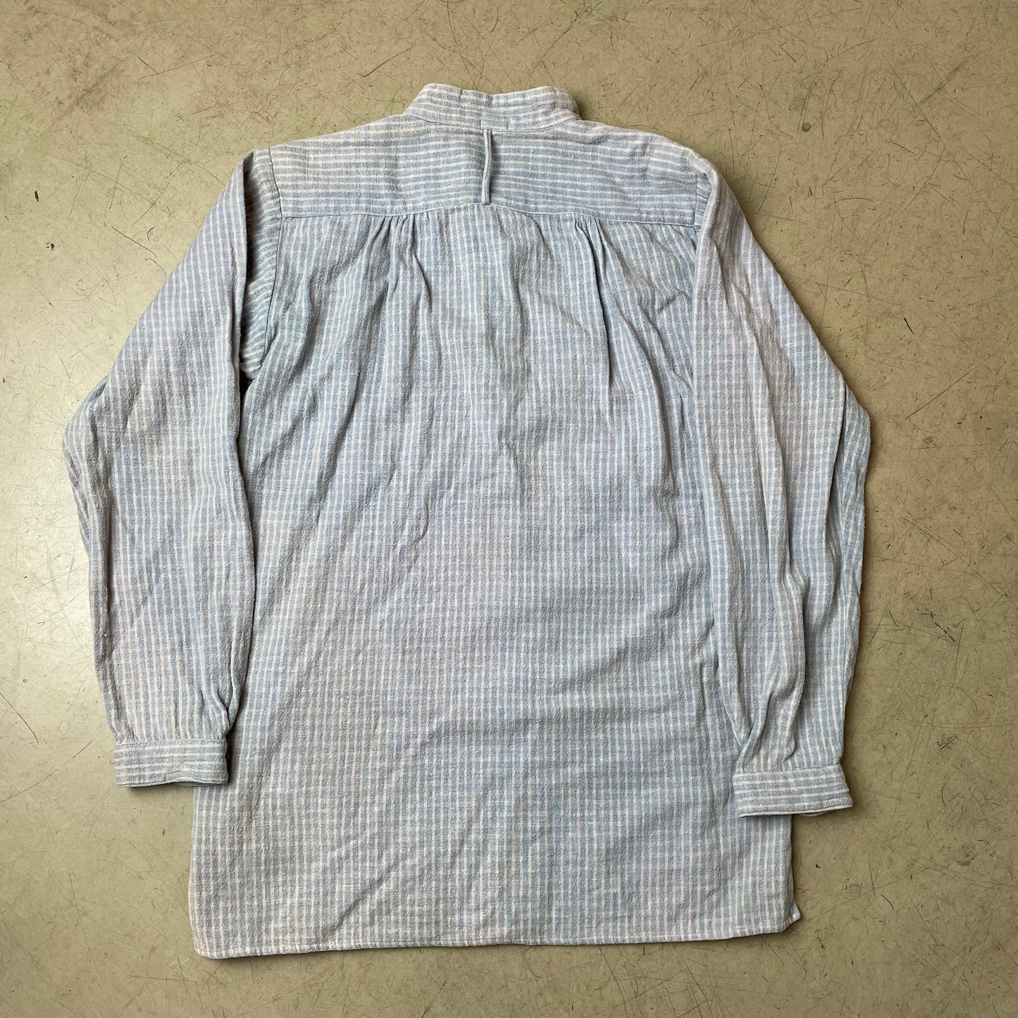 (S) Vintage Cotton Henley Hemd Gestreift beige blau