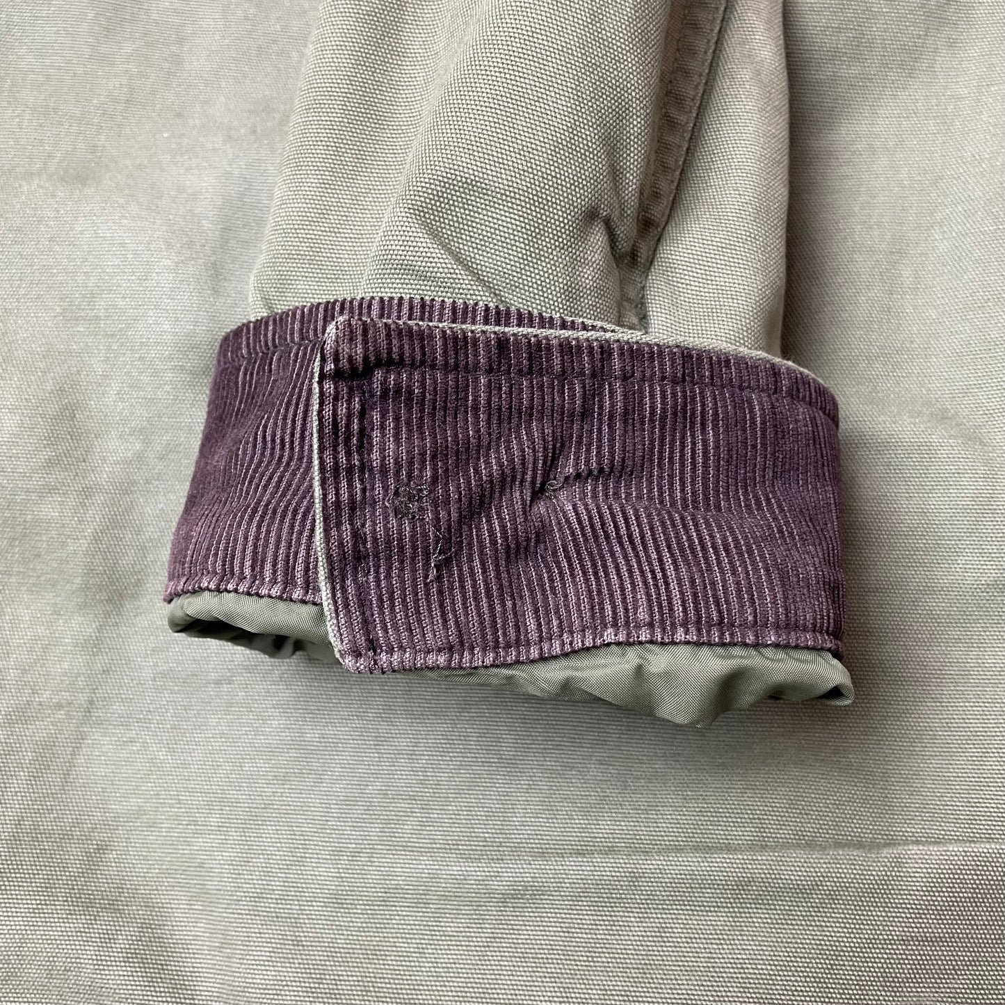(XL) Lands End Cotton Mantel Jacke Olivgrün Cordkragen