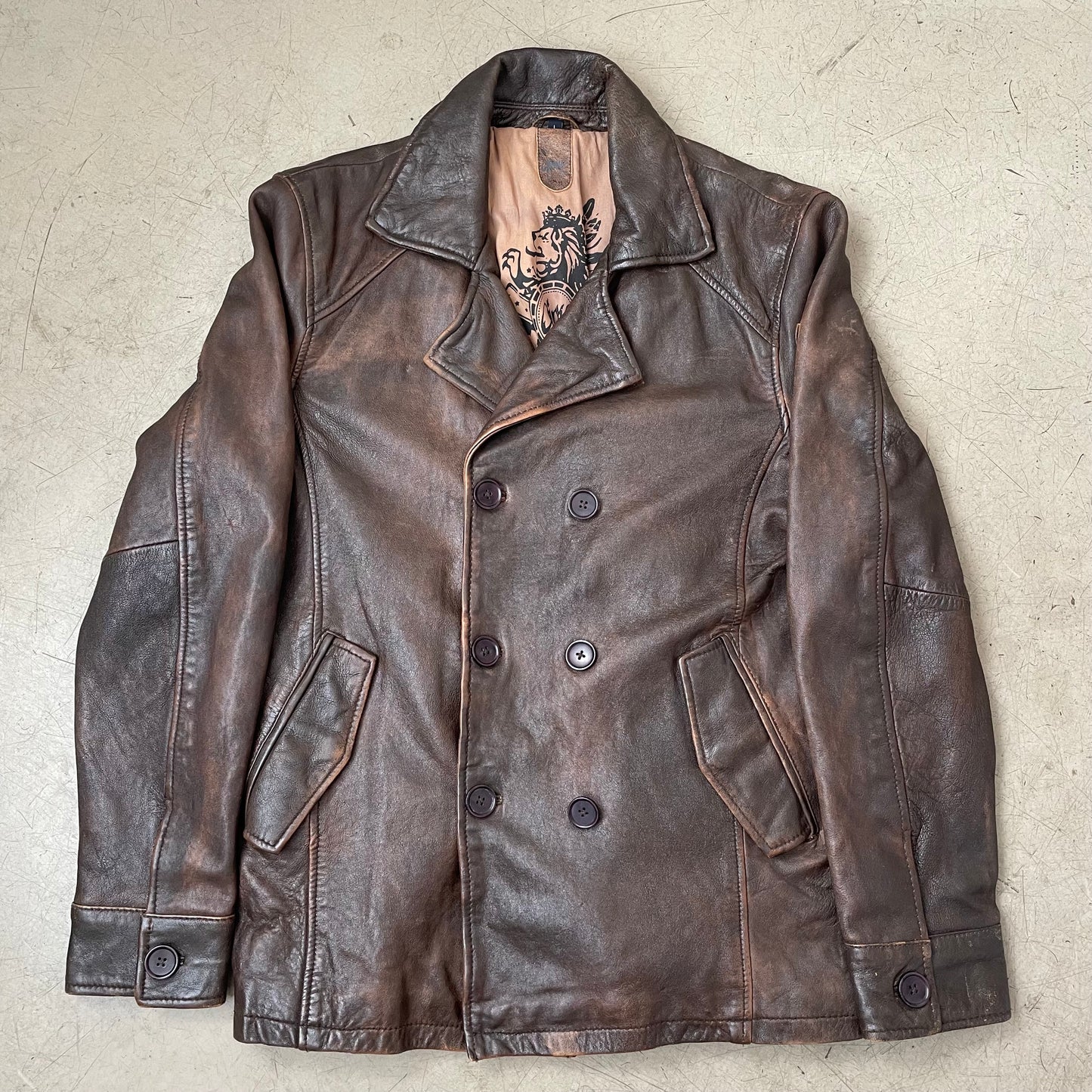 (L) Gipsy Lederjacke Mantel Zweireiher faded braun