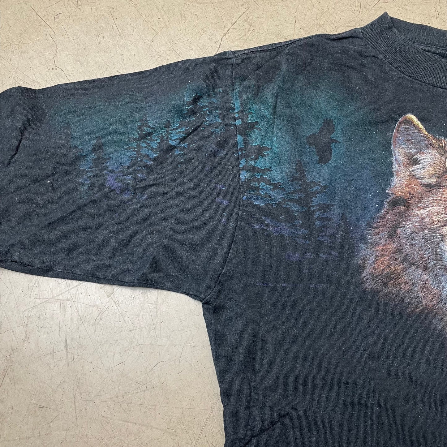 (L) 1990s Wolf Animal Print Longsleeve Langarm schwarz