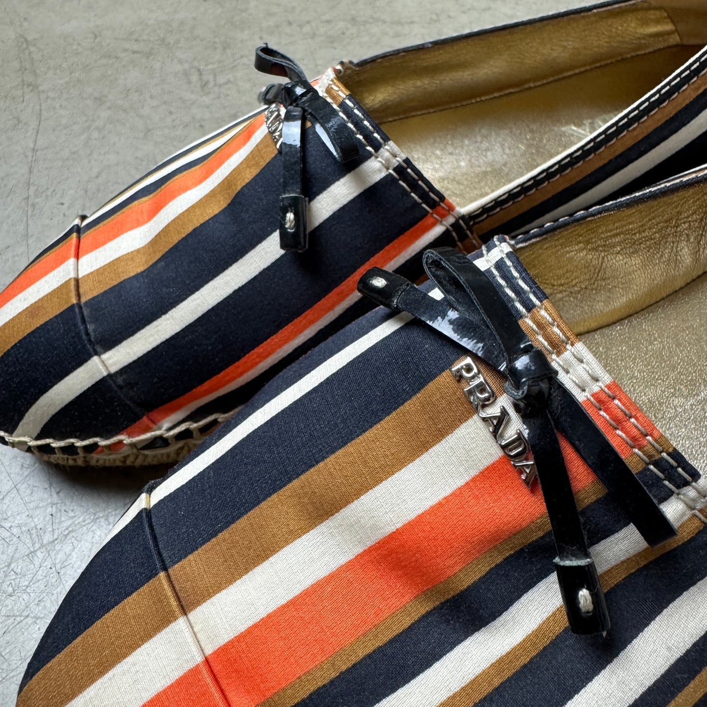 (38) Prada Striped Espadrilles Sandals