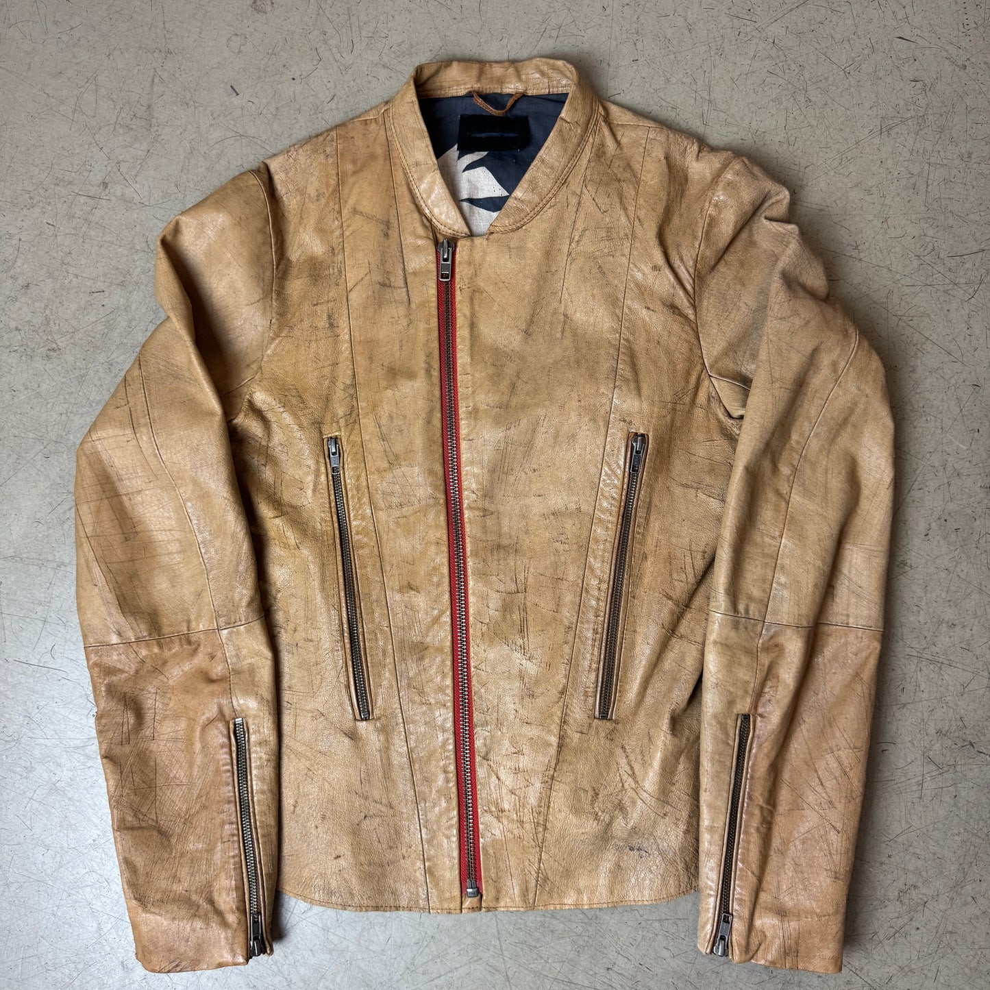 (S-M) Diesel Biker Y2K Lederjacke beige EU 46