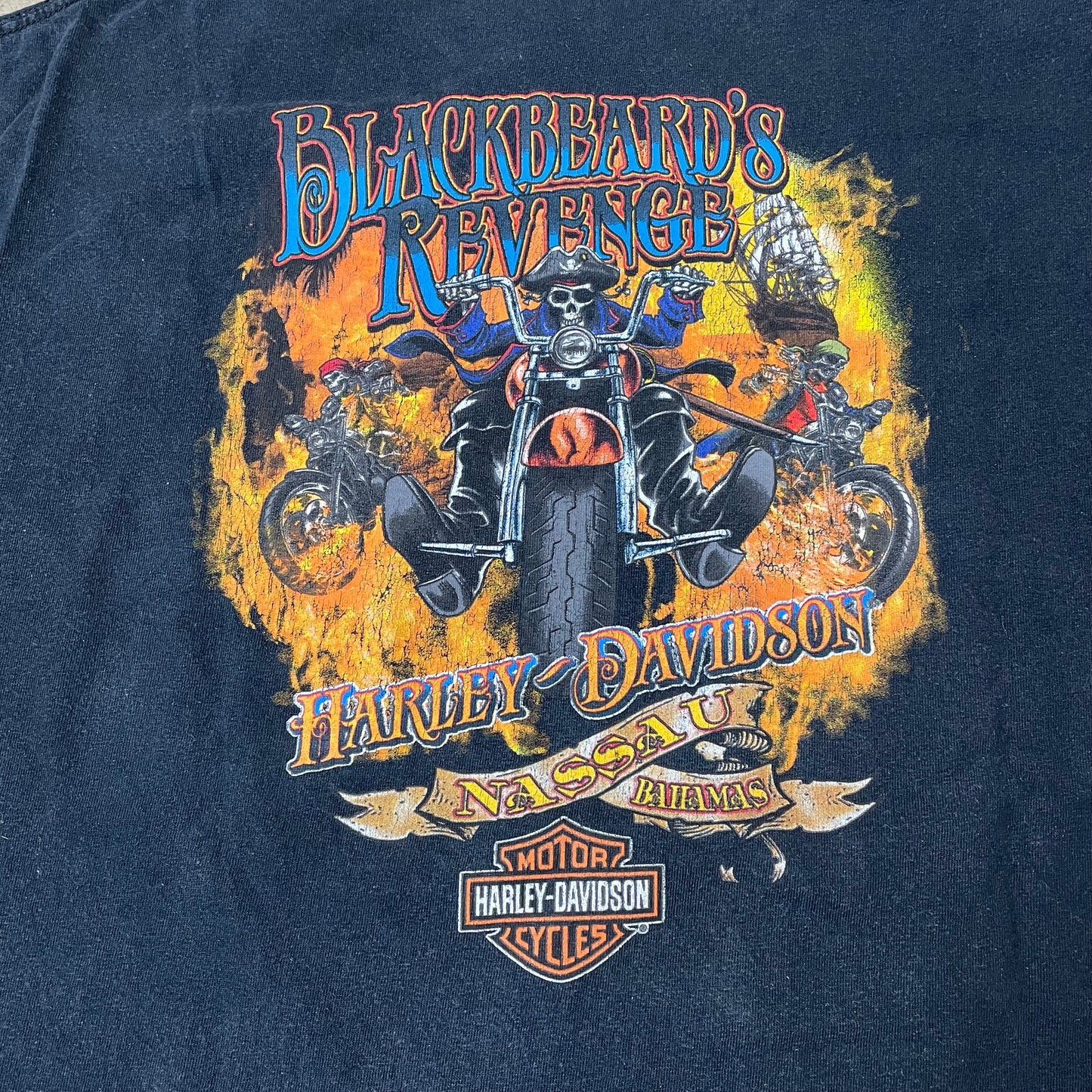 (XL) Harley Davidson Biker Pirate Nassau Bahamas Tshirt schwarz