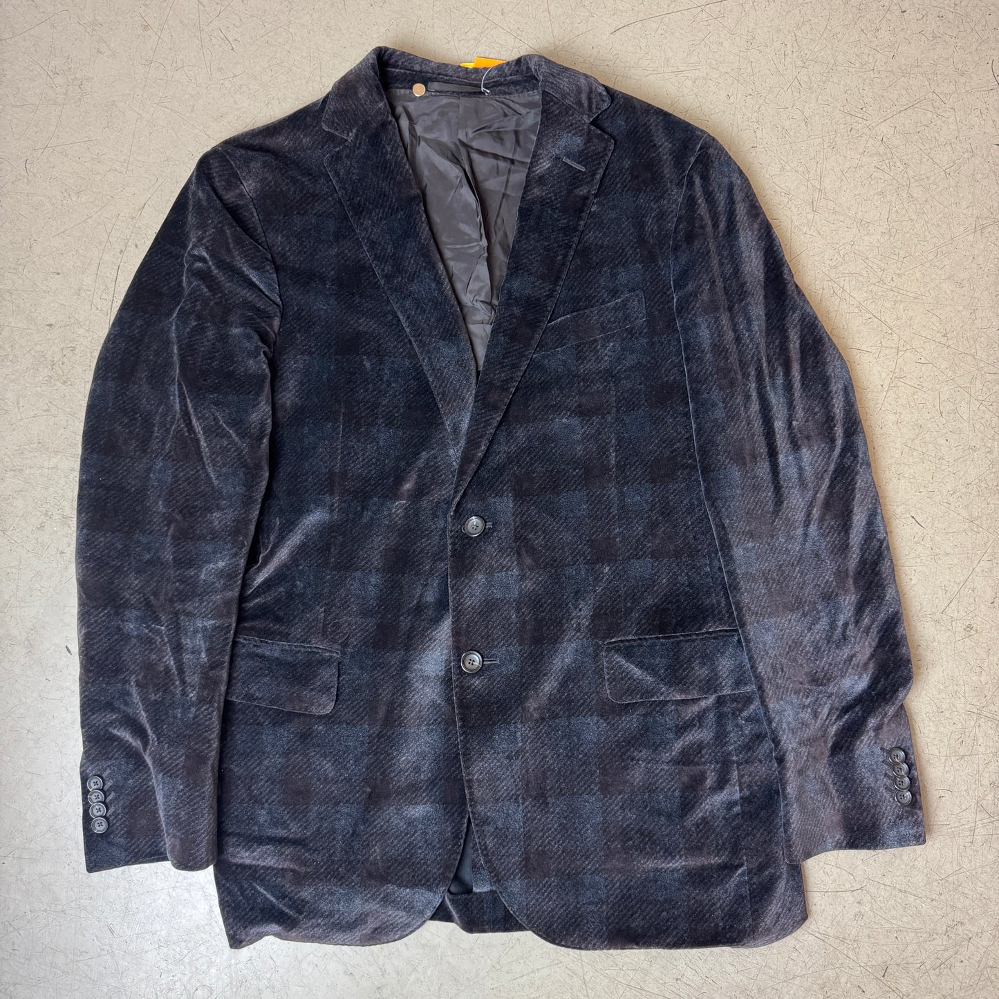(L) Rare Zegna Velvet Samt Blazer/Sakko grau kariert