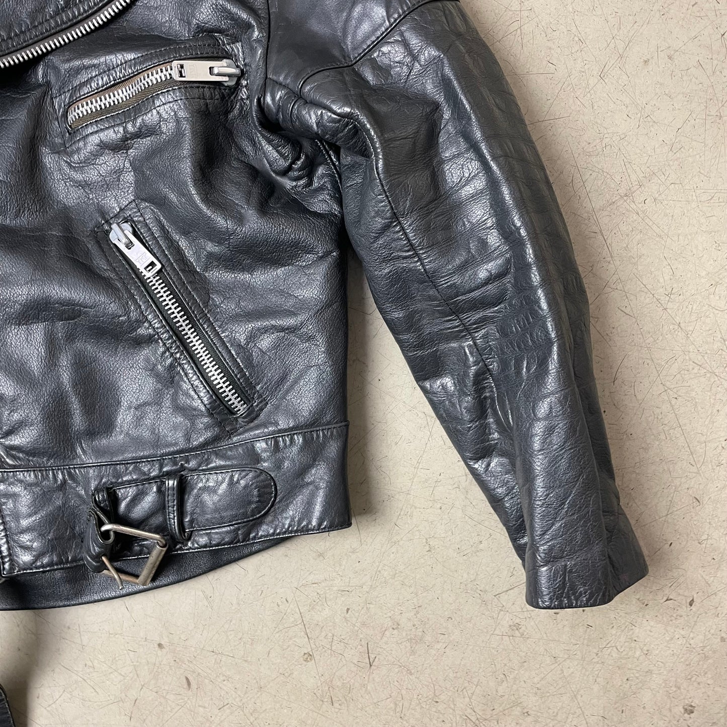 (M) Vintage Biker Lederjacke schwarz 50