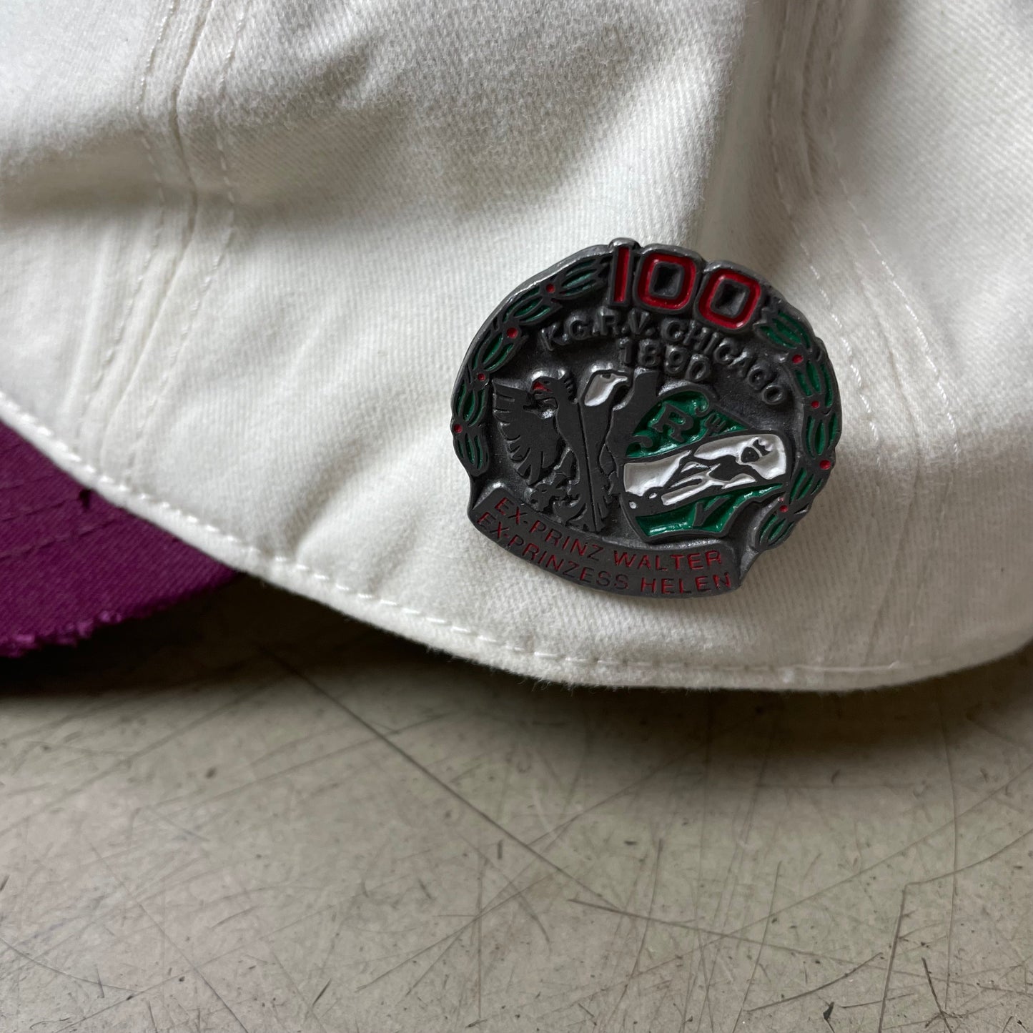 Antik Vintage Chicago Pin Canvas Cap Burgundy dunkelrot beige