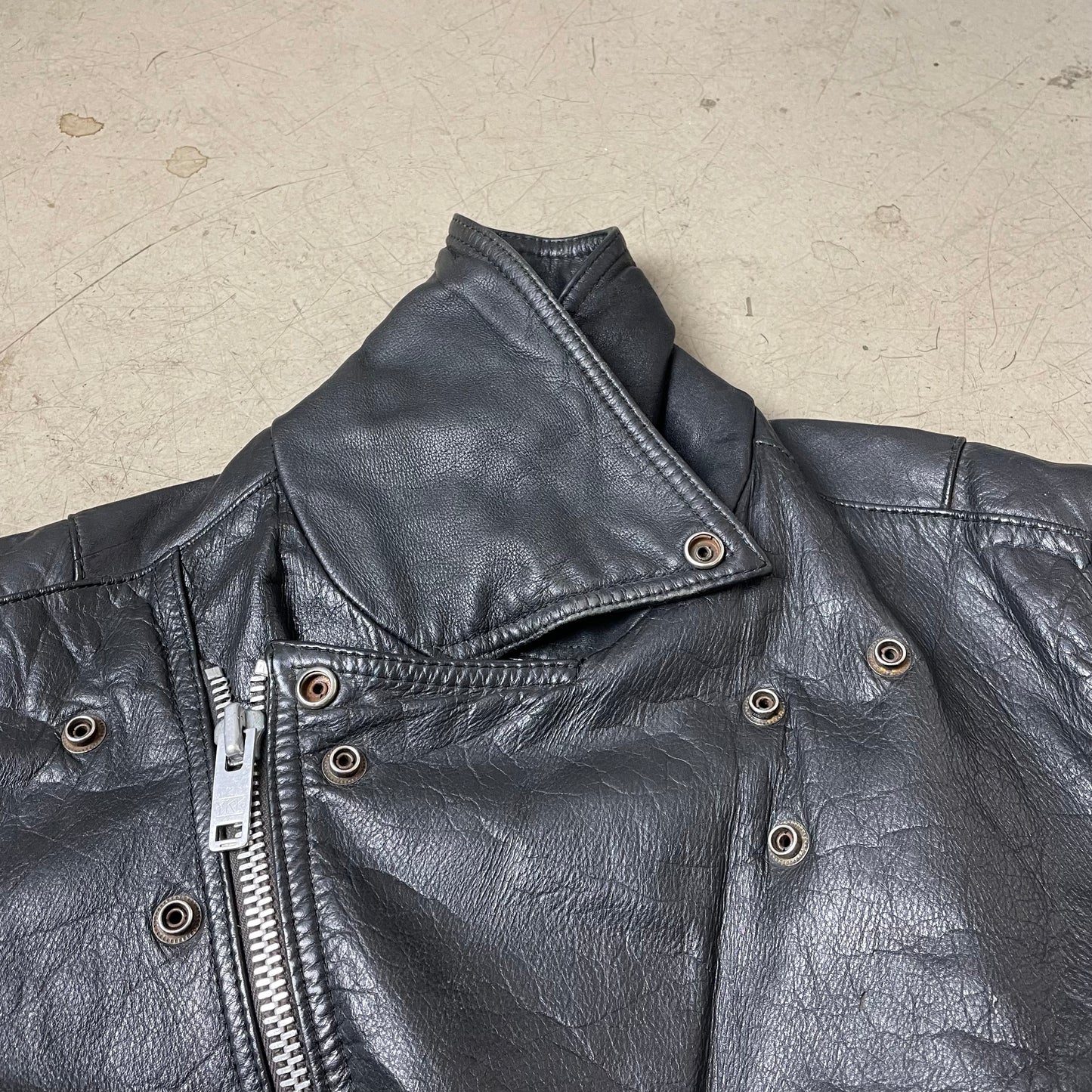 (M) Vintage Biker Lederjacke schwarz 50