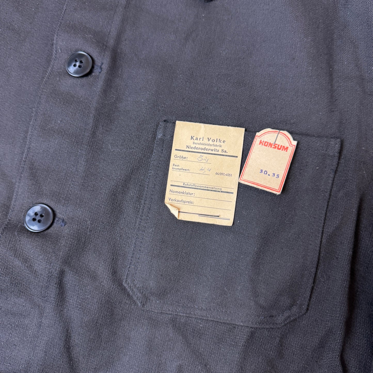 (L-XL) 1970s Deadstock Vintage Euro Work Shirt Schwarz