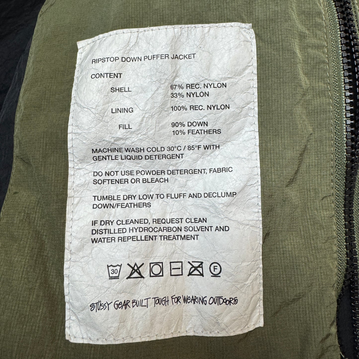 (L) Stüssy Logo Stick Pufferjacke Olive
