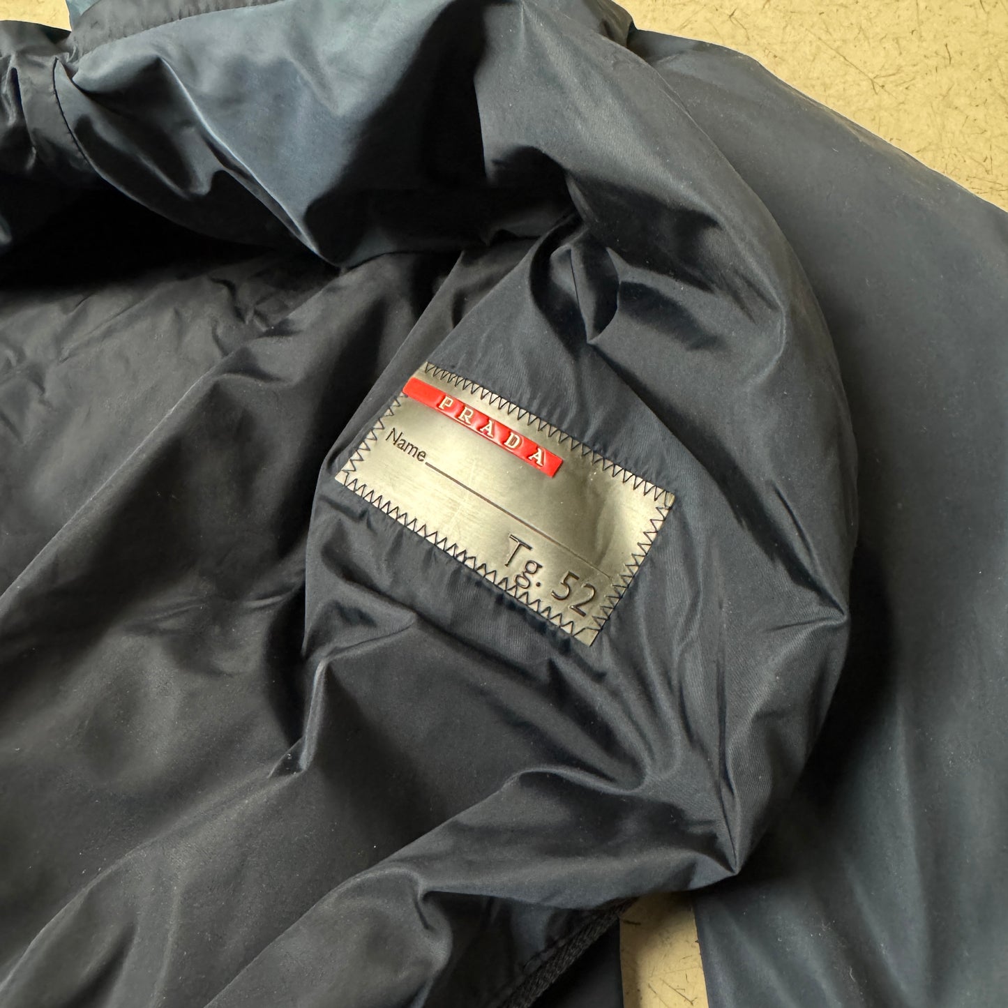 (L) Vintage Prada Linea Rossa Padded Nylon Mantel Navyblau 52