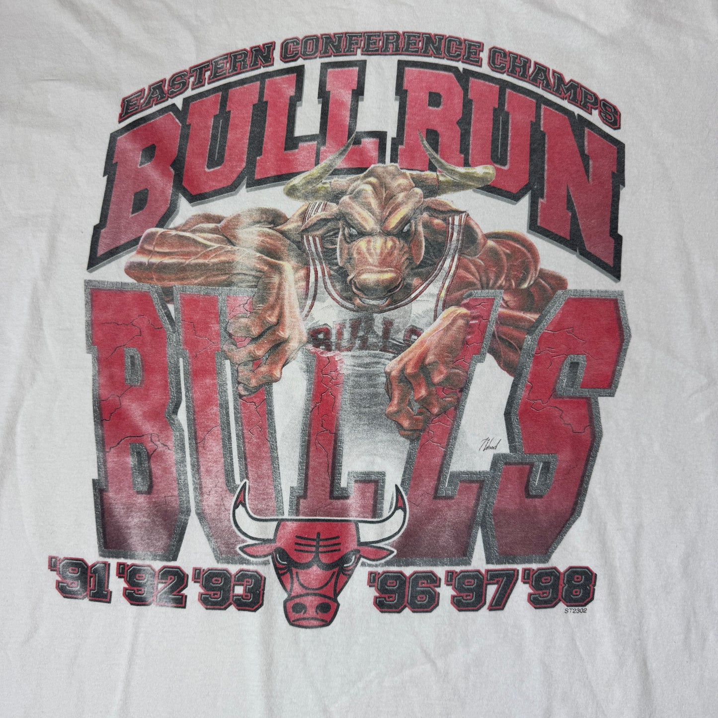 (XL) 1990s Starter Chicago Bulls Bull Run Single Stitch T-Shirt weiß