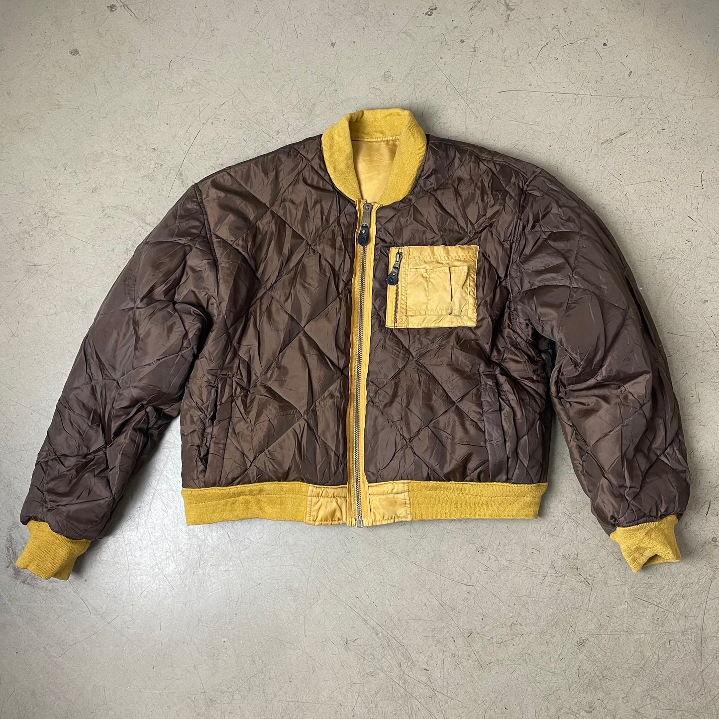 (L) Vintage Southpole Cropped Bomberjacke Wendebar braun gelb