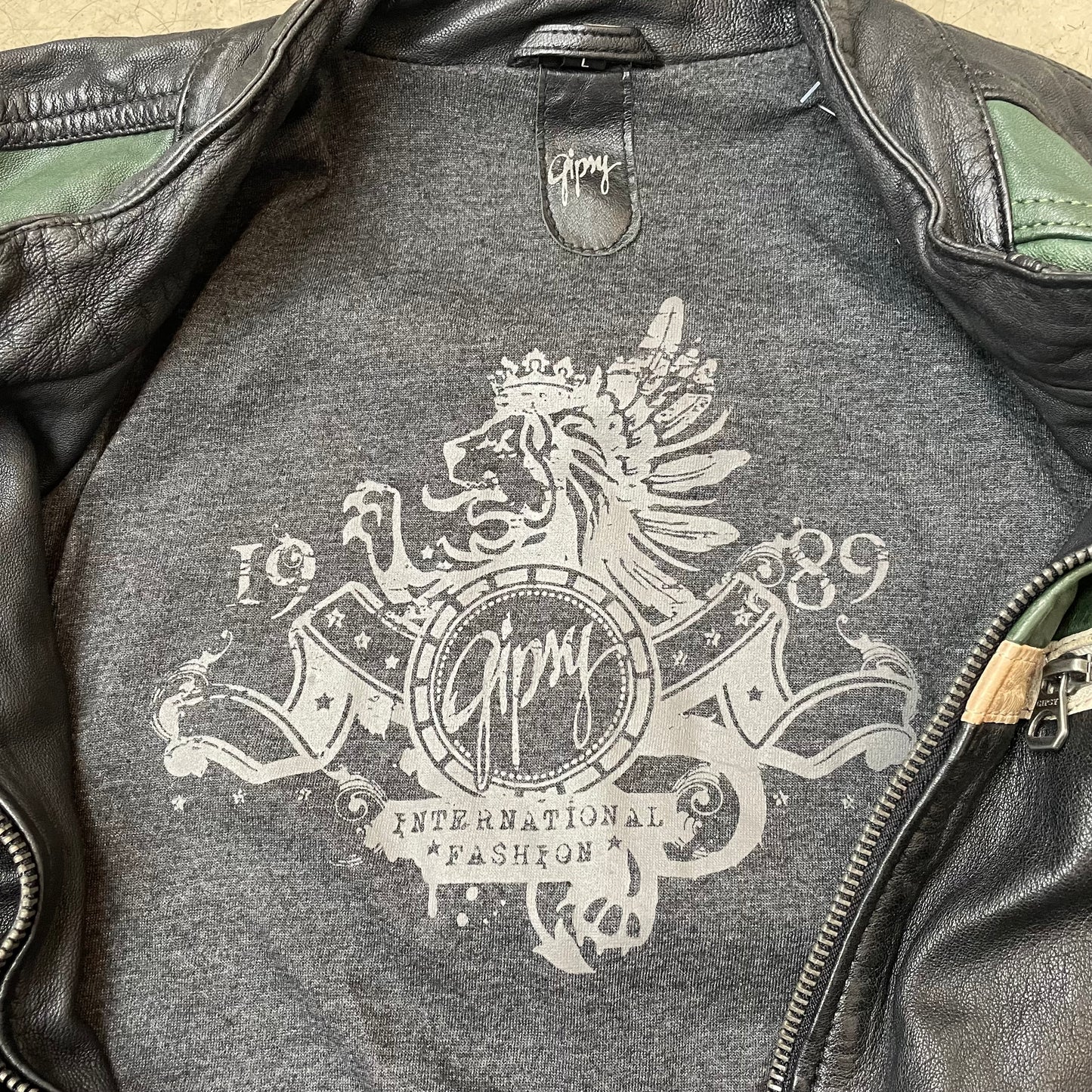 (L) Gipsy Racing Lederjacke grün schwarz