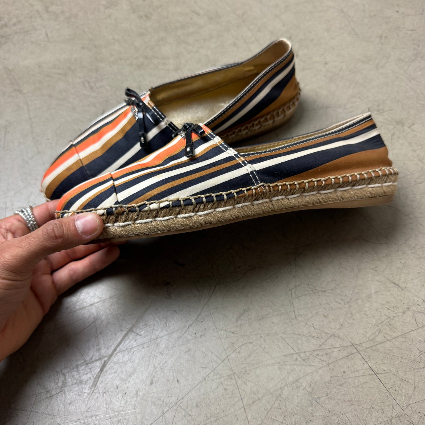 (38) Prada Striped Espadrilles Sandals