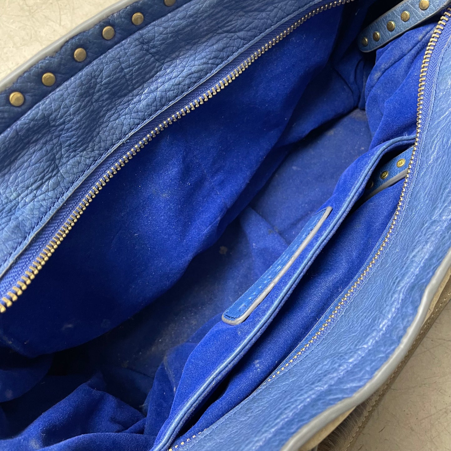 Liebeskind Berlin Leder Handtasche Bag Creme beige blau klein Nieten