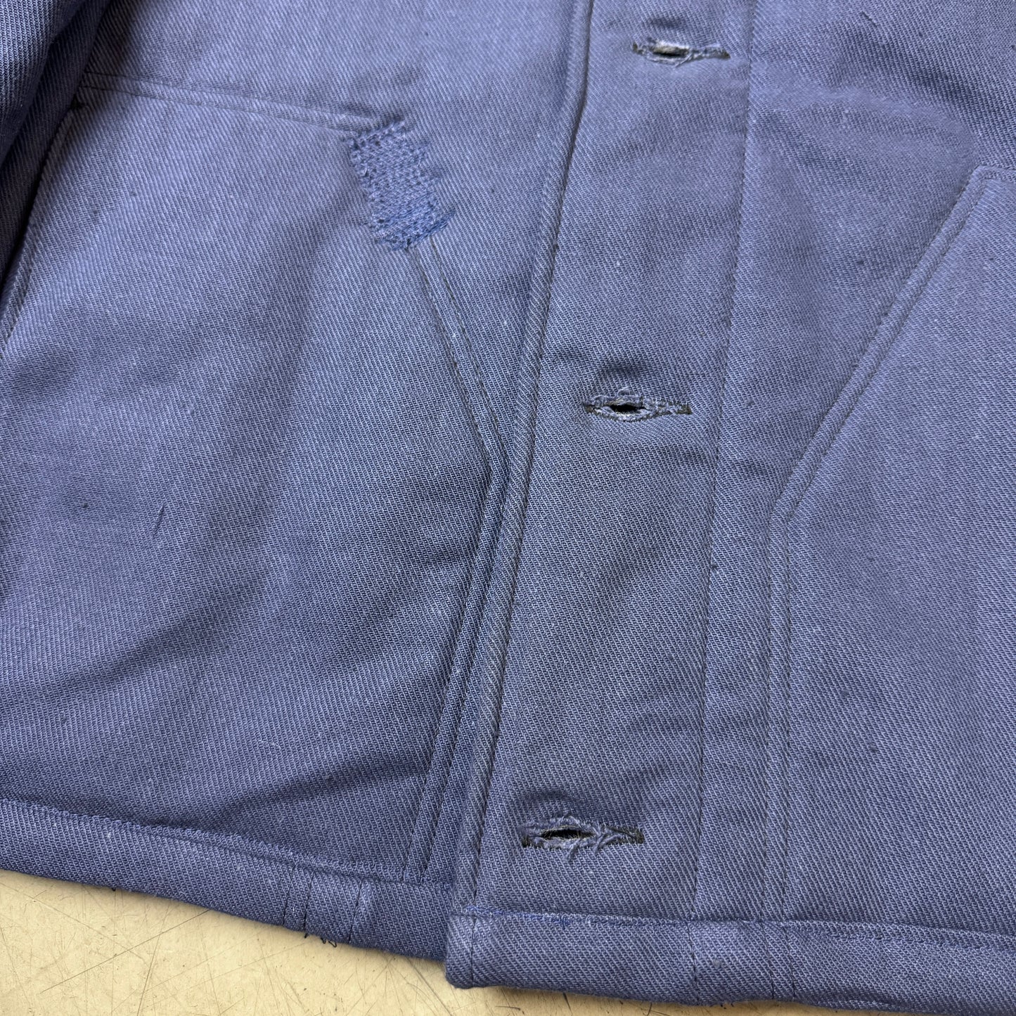(M-L) 1980s Padded French Work Jacket Faded Blau