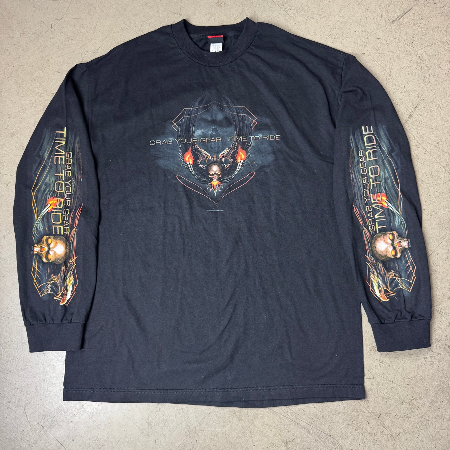 (XL) 2009 Biker Flames Skull Longsleeve schwarz