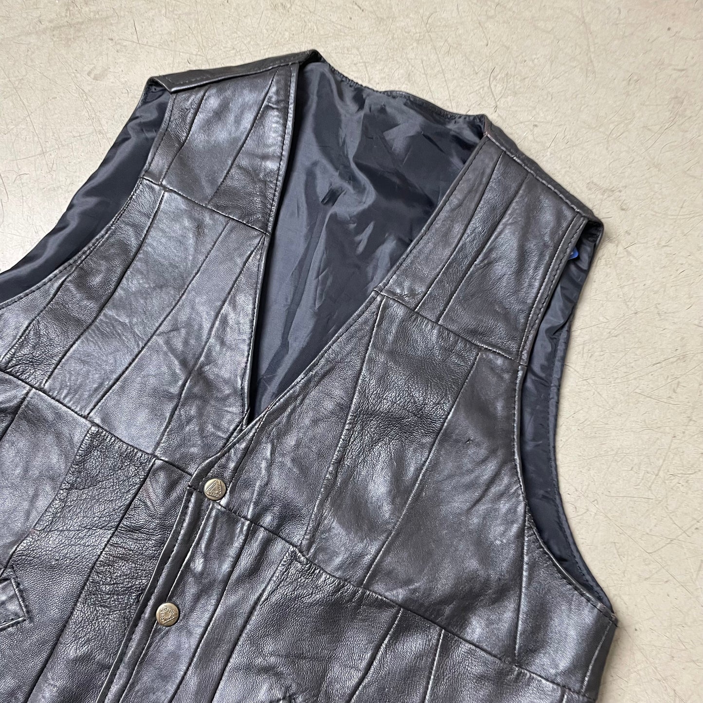 (M) Vintage Lederweste Patchwork schwarz