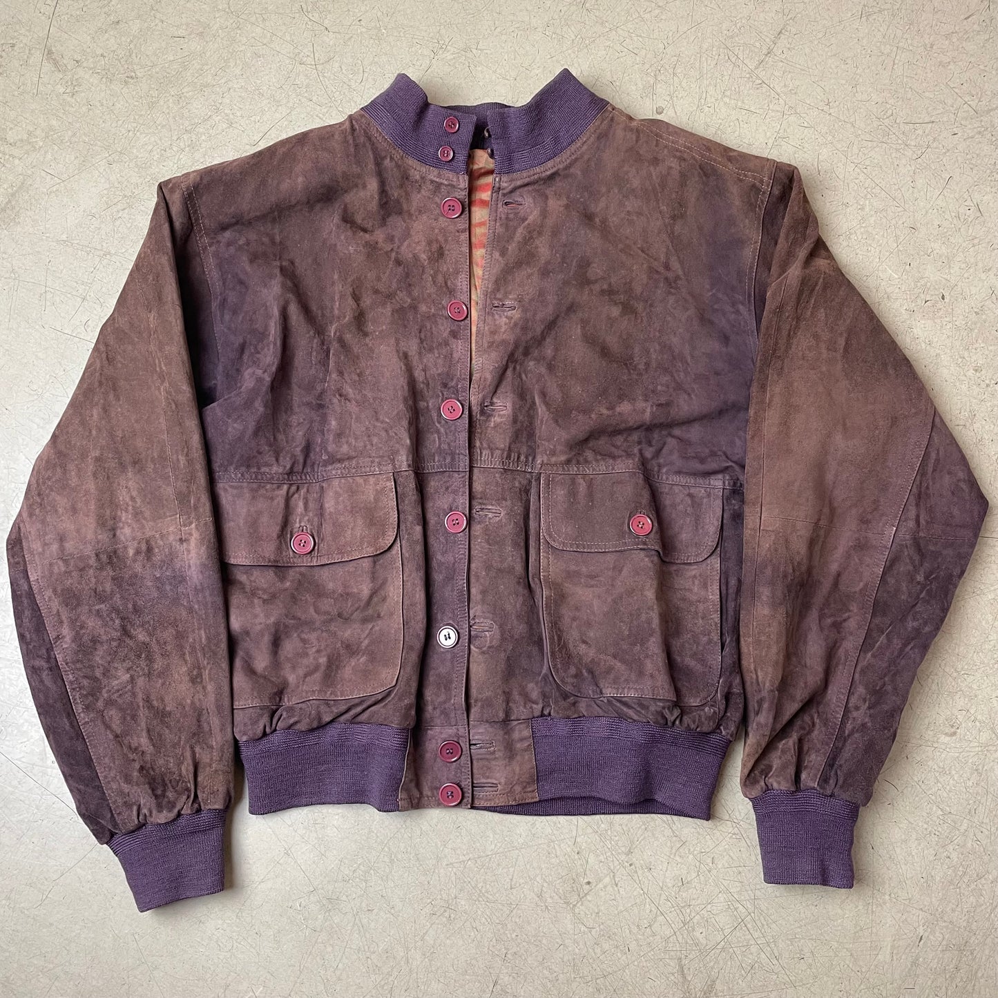 (L) Wildleder Jacke Bomberjacke Faded braun lila 54