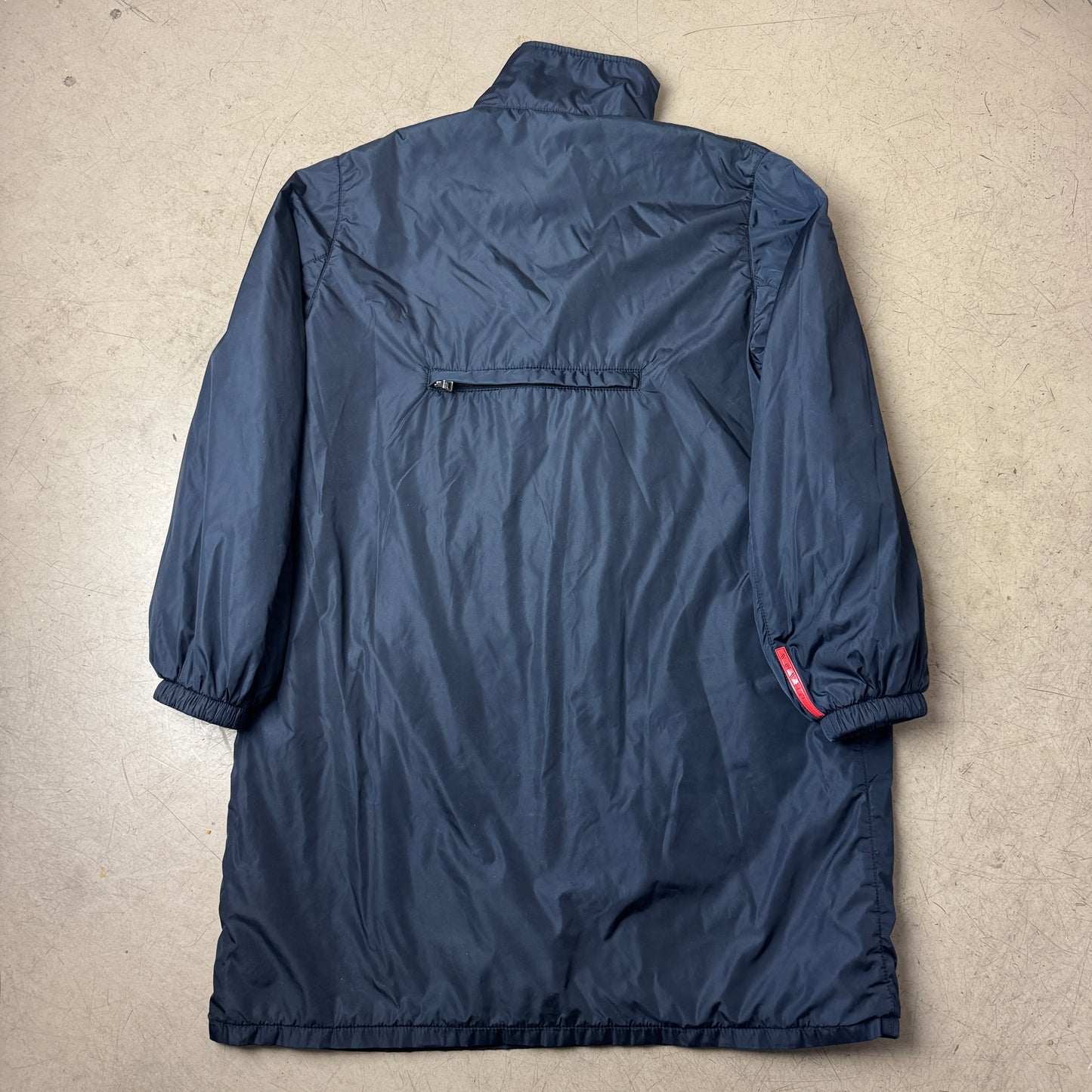 (L) Vintage Prada Linea Rossa Padded Nylon Mantel Navyblau 52