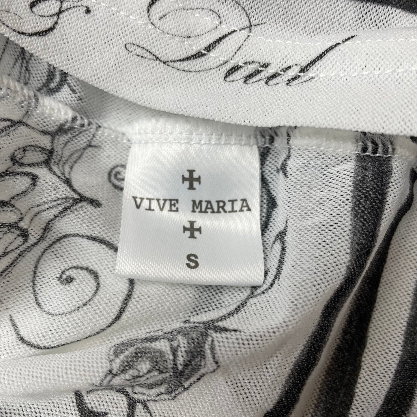 (S) 2000s Vive Maria Mesh Print Shirt Top „Heart & Dagger“ weiß schwarz